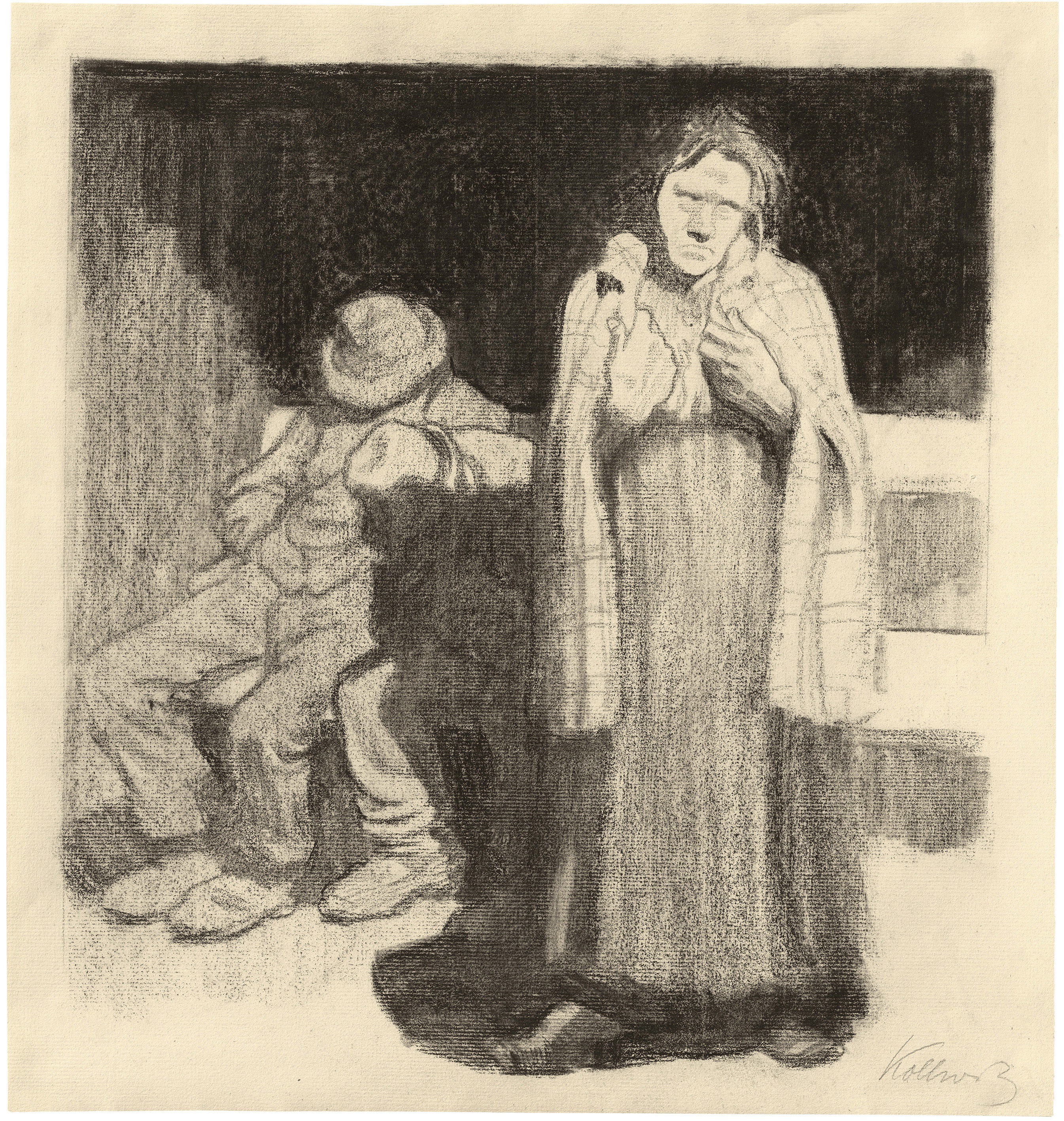 Käthe Kollwitz, Die Straße, 1908, Kohle und Tusche auf Bütten, 350 x 315 mm, NT 464, Kollwitz Museum Köln, Inv. Nr. 70200/07001.
