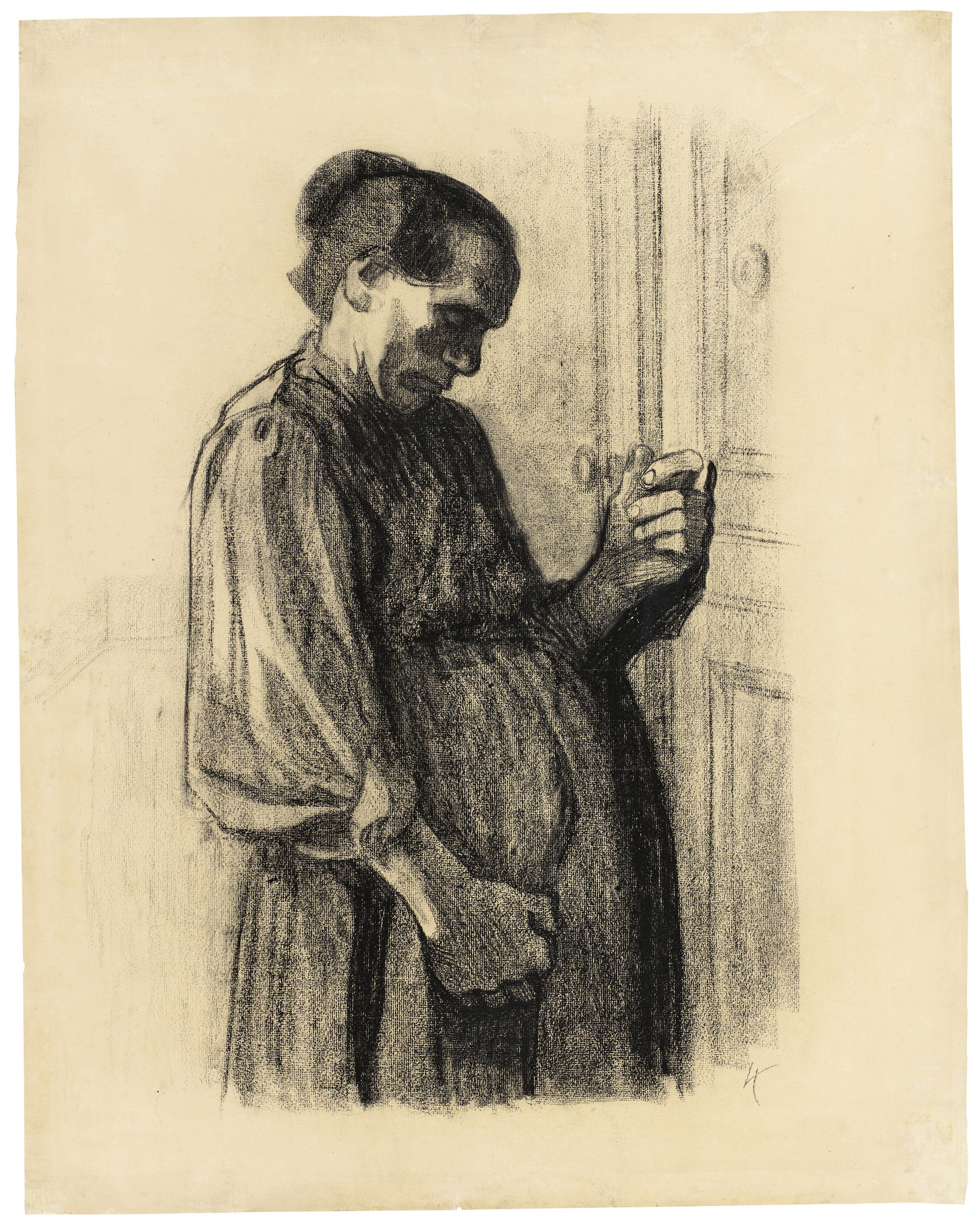 Käthe Kollwitz, Beim Arzt, Blatt 3 der Folge »Bilder vom Elend«, 1908/09, schwarze Kreide auf Ingres-Bütten, 707 x 560 mm, NT 475, Kollwitz Museum Köln, Inv. Nr. 70200/86002.