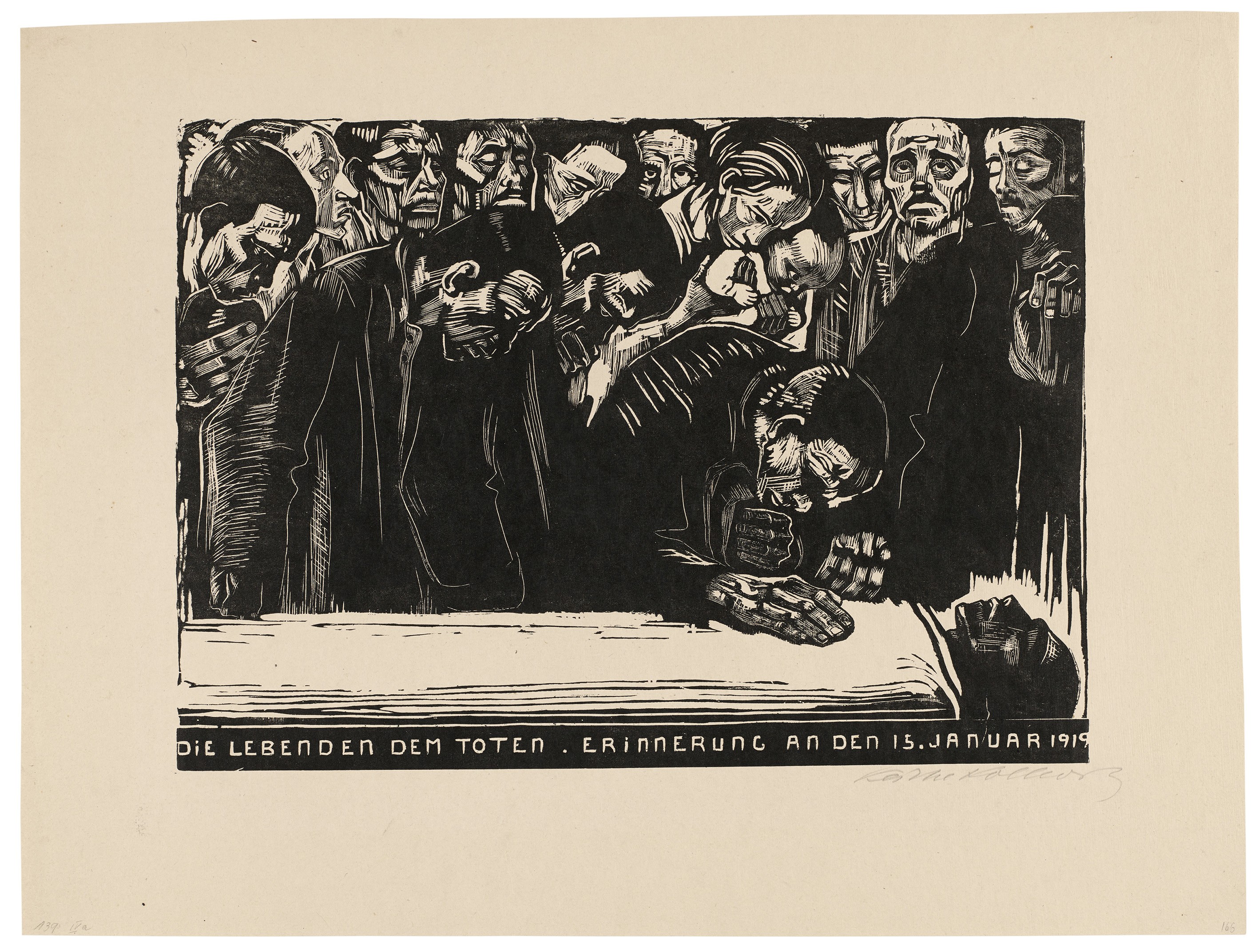 Käthe Kollwitz, Gedenkblatt für Karl Liebknecht, dritte endgültige Fassung, 1920, Holzschnitt, 355 x 500 mm, Kn 159 VI a, Kollwitz Museum Köln, Inv. Nr. 70300/85024.