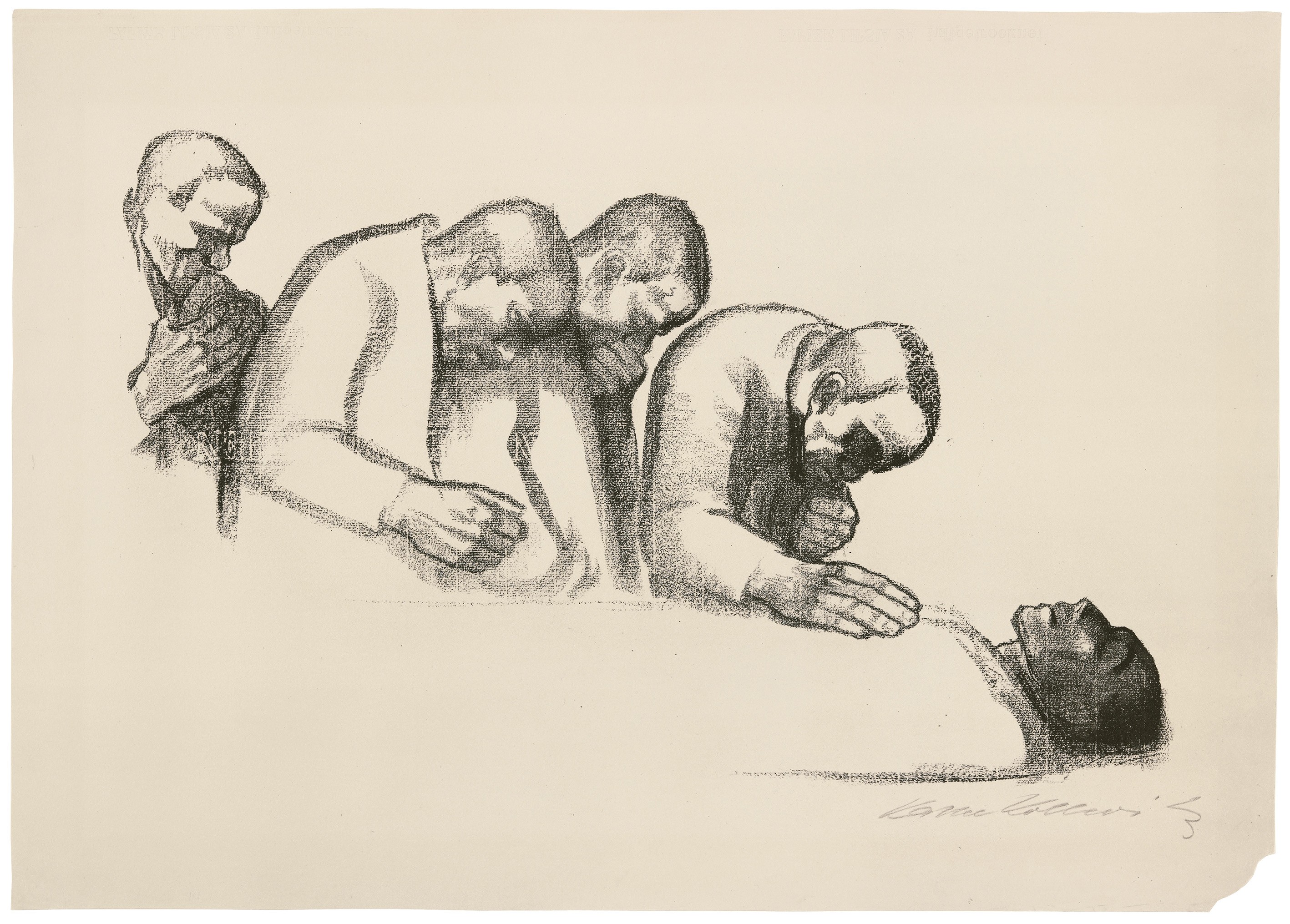 Käthe Kollwitz, Gedenkblatt für Karl Liebknecht, verworfene zweite Fassung, 1919, Kreidelithografie (Umdruck), 420 x 660 mm, Kn 146, Kollwitz Museum Köln, Inv. Nr. 70300/86032.