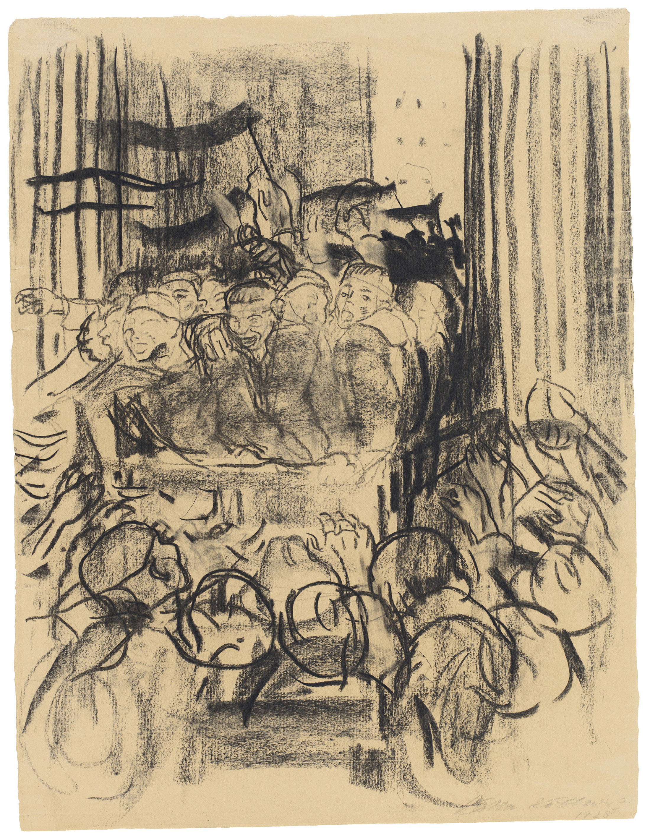 Käthe Kollwitz, Revolution 1918, 1928, Kohle, gewischt, auf Ingres-Bütten, 603 x 463 mm, NT 1163, Kollwitz Museum Köln, Inv. Nr. 70200/87002.