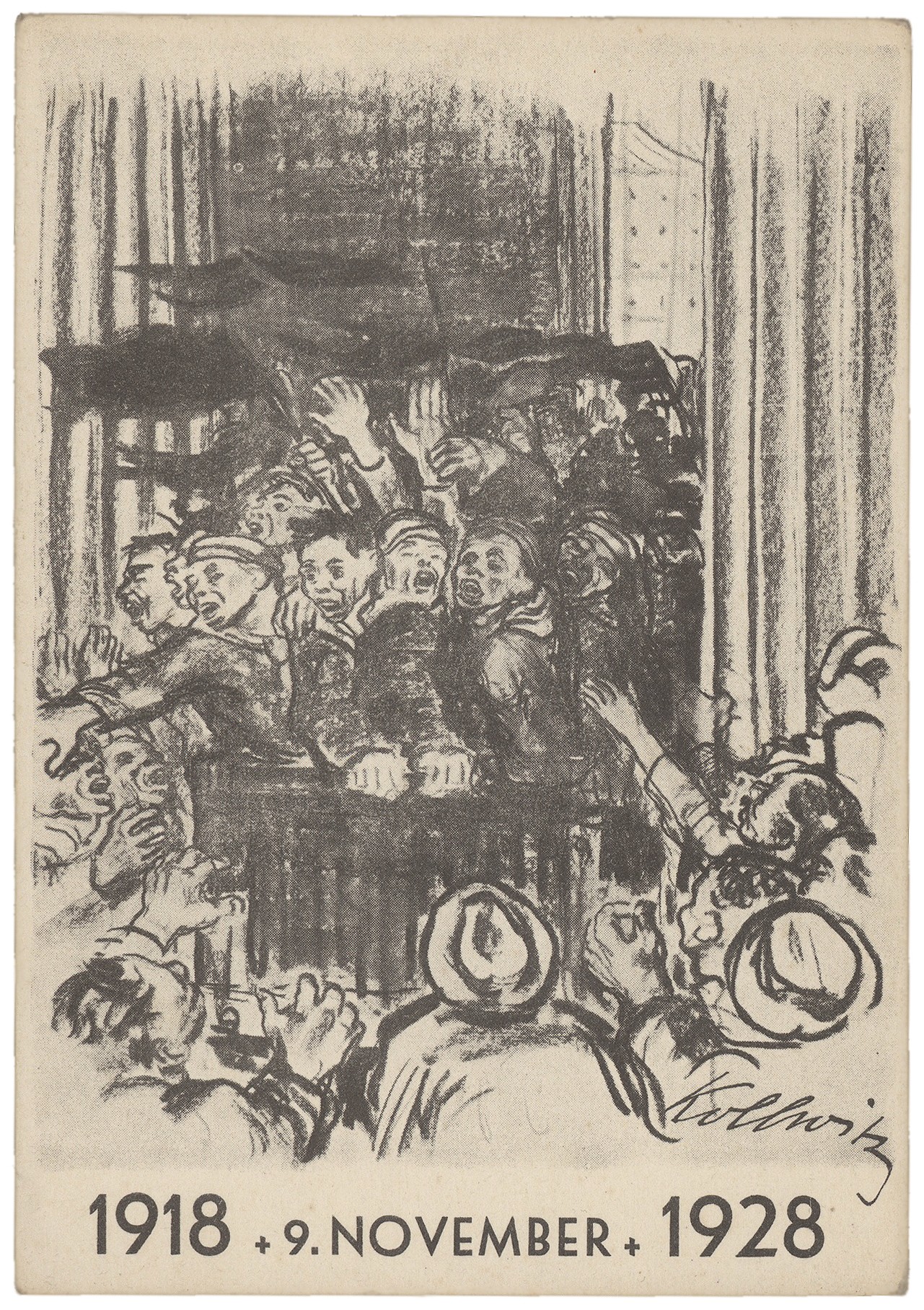 Käthe Kollwitz, Revolution 1918, 1928, Reproduktion der Zeichnung NT (1163a), Kollwitz Museum Köln, Archiv Nr. P 014