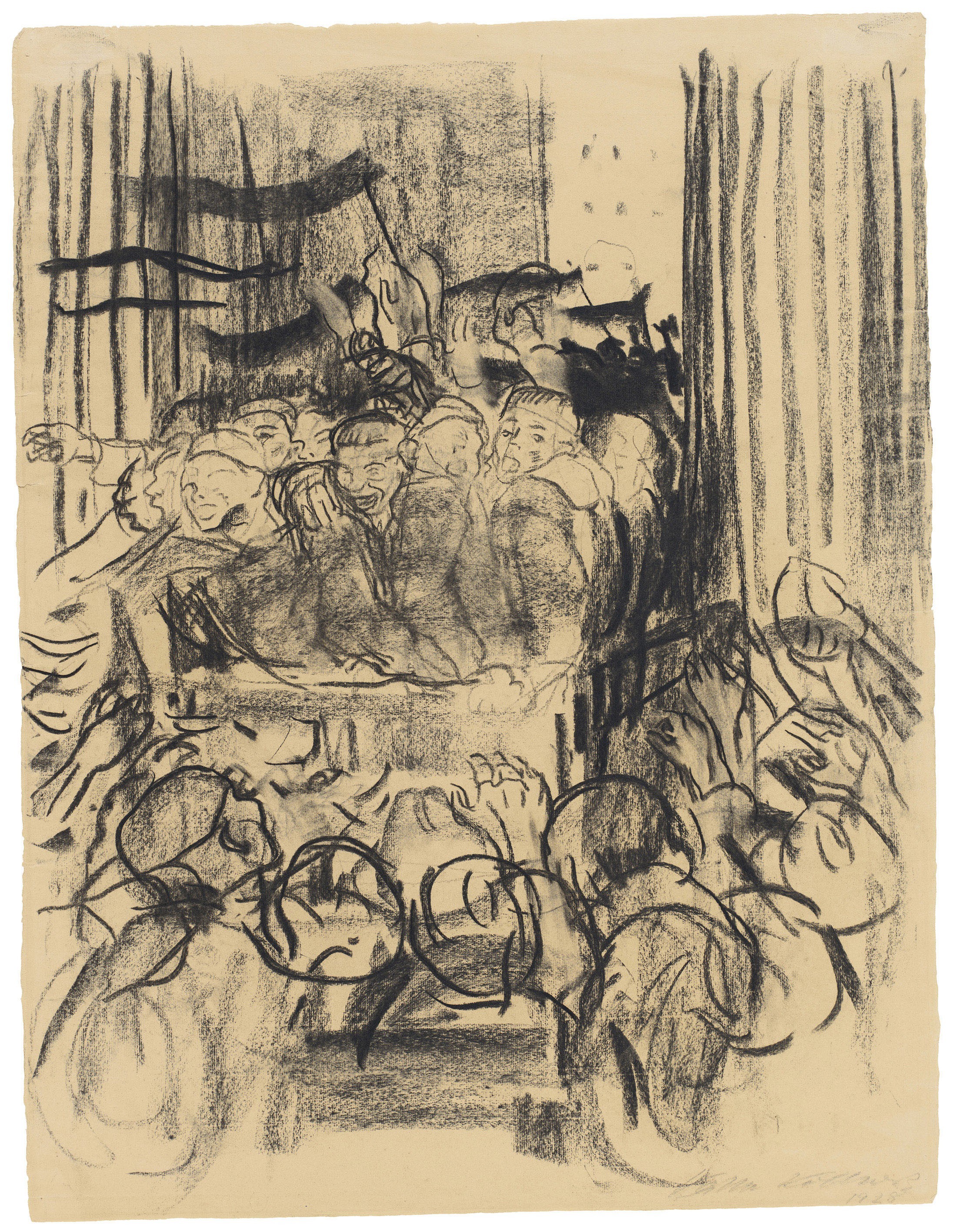 Käthe Kollwitz, Revolution 1918, 1928, Kohle, gewischt, auf Ingres-Bütten, 603 x 463 mm, NT 1163, Kollwitz Museum Köln, Inv. Nr. 70200/87002.
