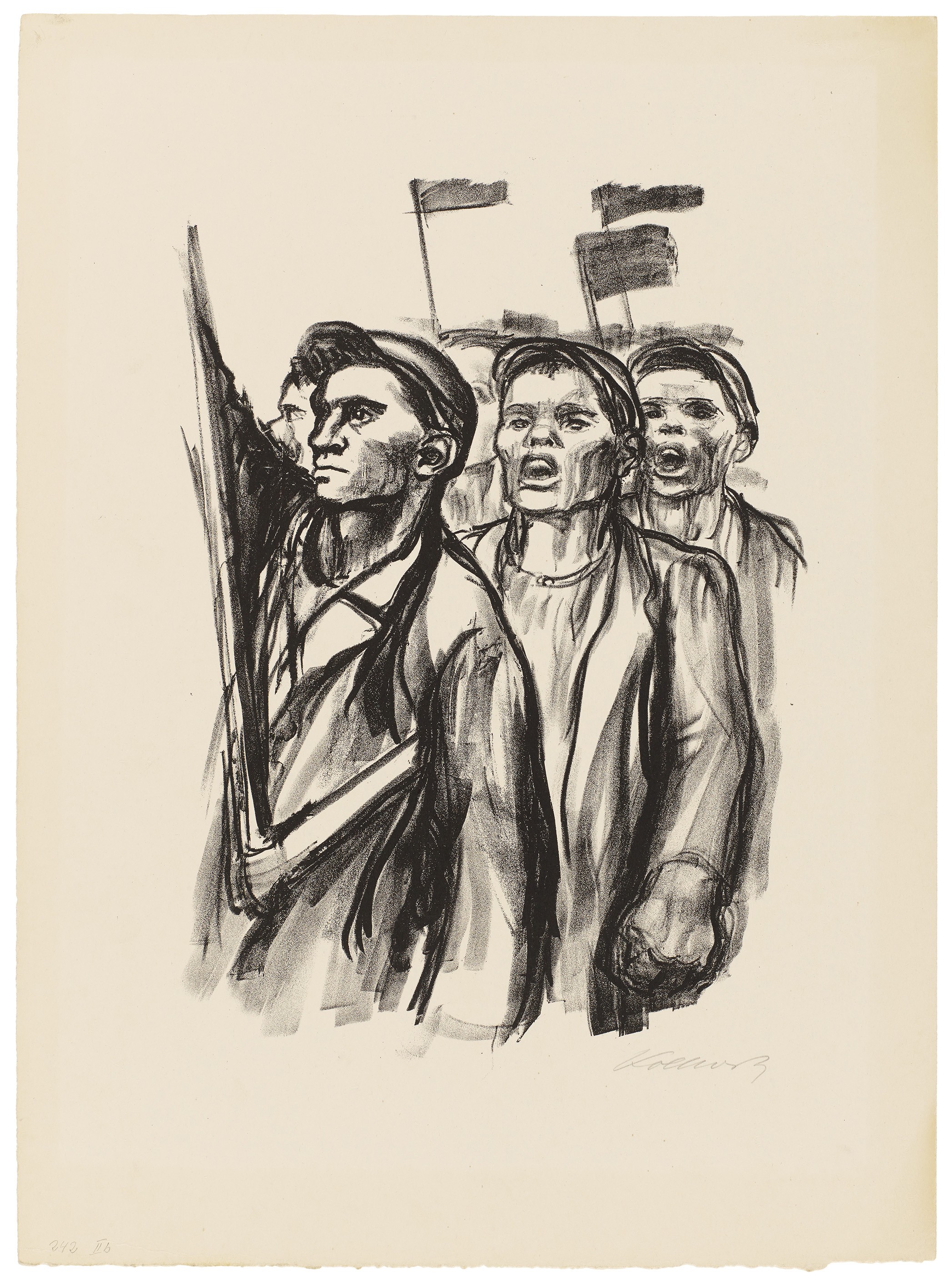 Käthe Kollwitz, Demonstration, endgültige Fassung, 1931, Kreidelithografie (Umdruck), 369 x 257 mm, Kn 252 II c, Kollwitz Museum Köln, Inv. Nr. 70300/92006.