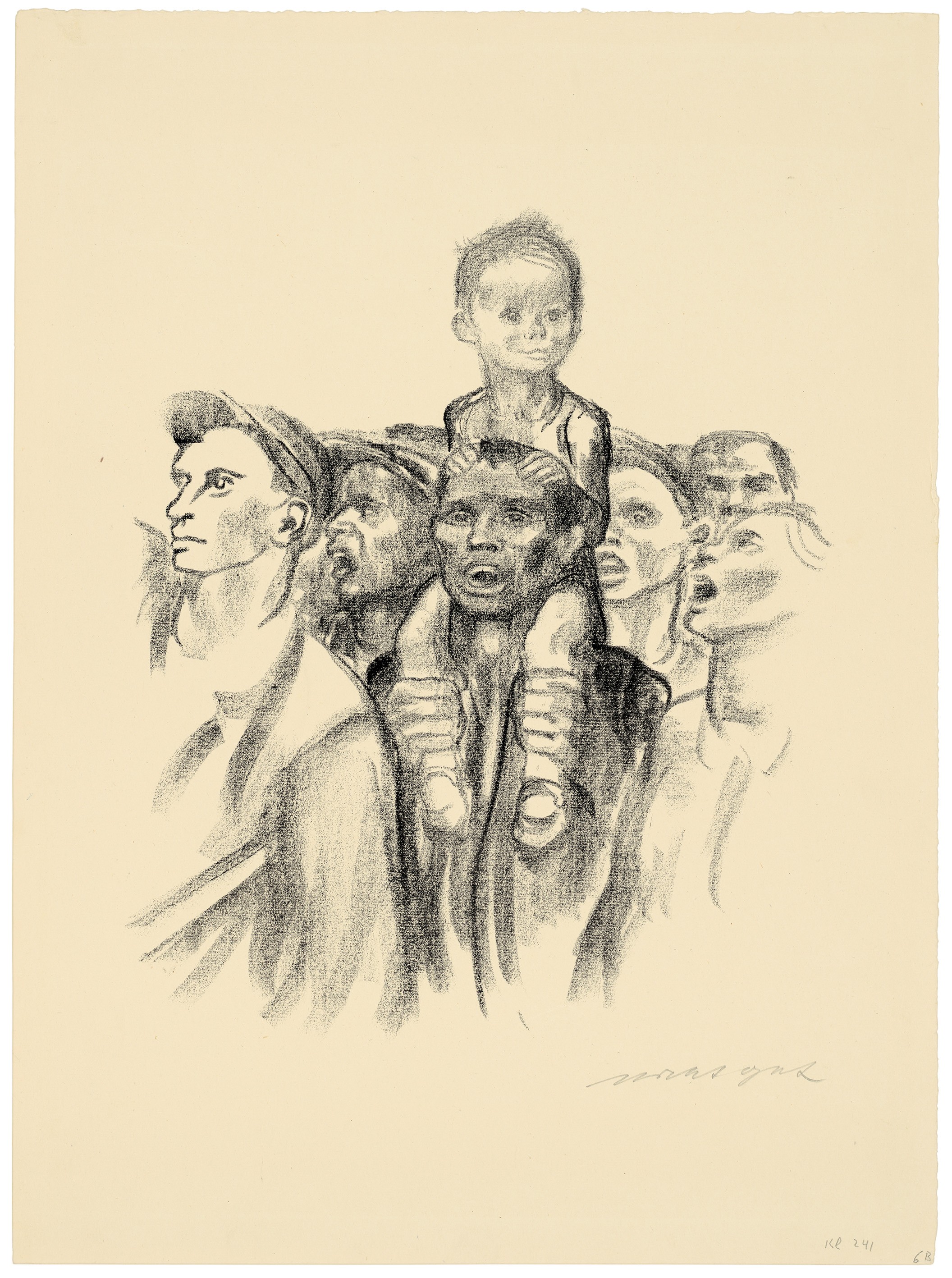 Käthe Kollwitz, Demonstration, verworfene Fassung, 1931, Kreidelithografie (Umdruck), 340 x 285 mm, Kn 251, Kollwitz Museum Köln, Inv. Nr. 70300/84049.