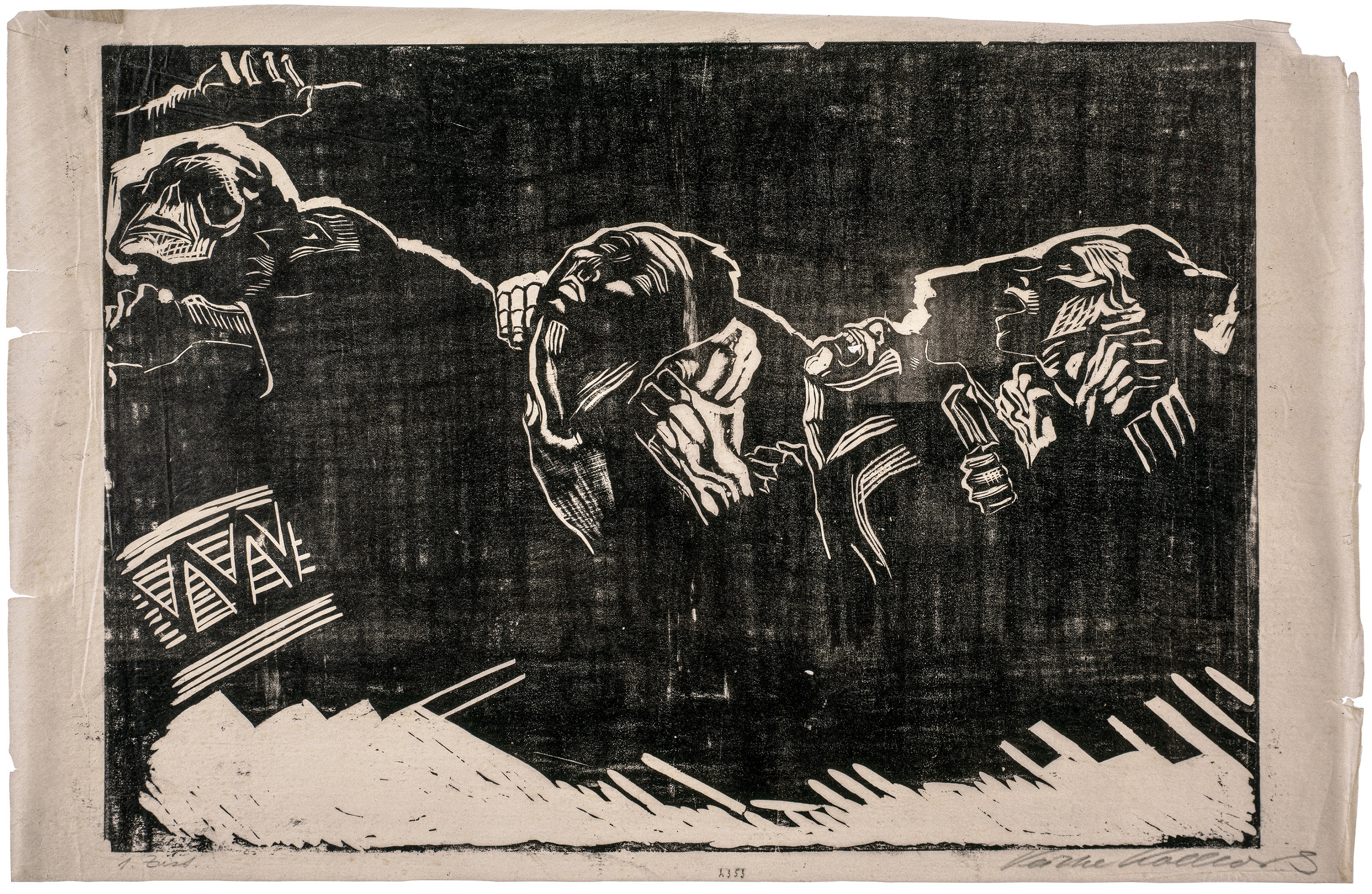 Käthe Kollwitz, Die Freiwilligen, Blatt 2 der Folge »Krieg«, 1921/22, Holzschnitt, 350 x 496 mm, Kn 173 I, Kollwitz Museum Köln, Inv. Nr. 70300/92001.