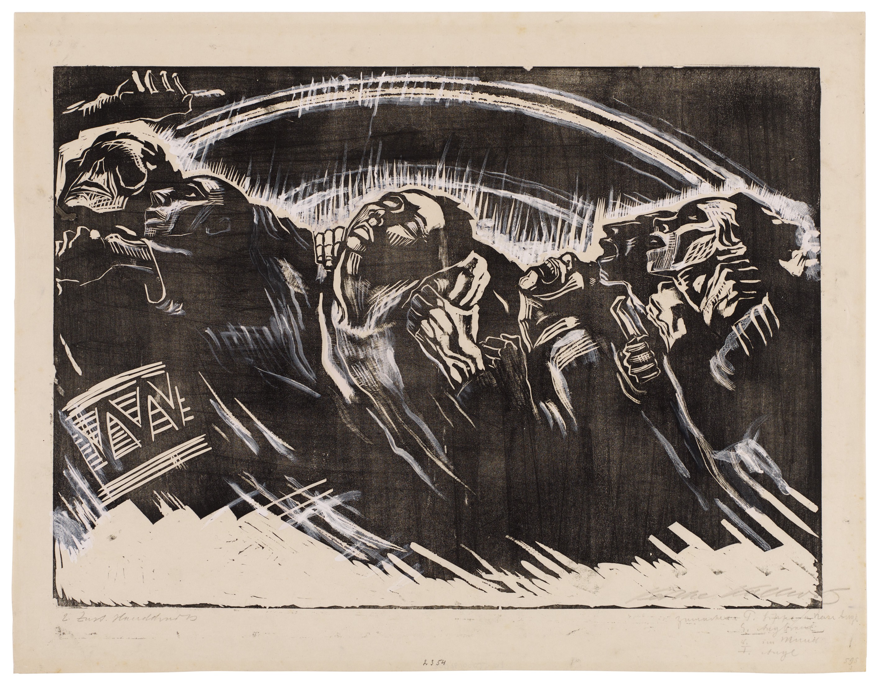 Käthe Kollwitz, Die Freiwilligen, Blatt 2 der Folge »Krieg«, 1921/22, Holzschnitt, 350 x 496 mm, Kn 173 II, Kollwitz Museum Köln, Inv. Nr. 70300/92002.