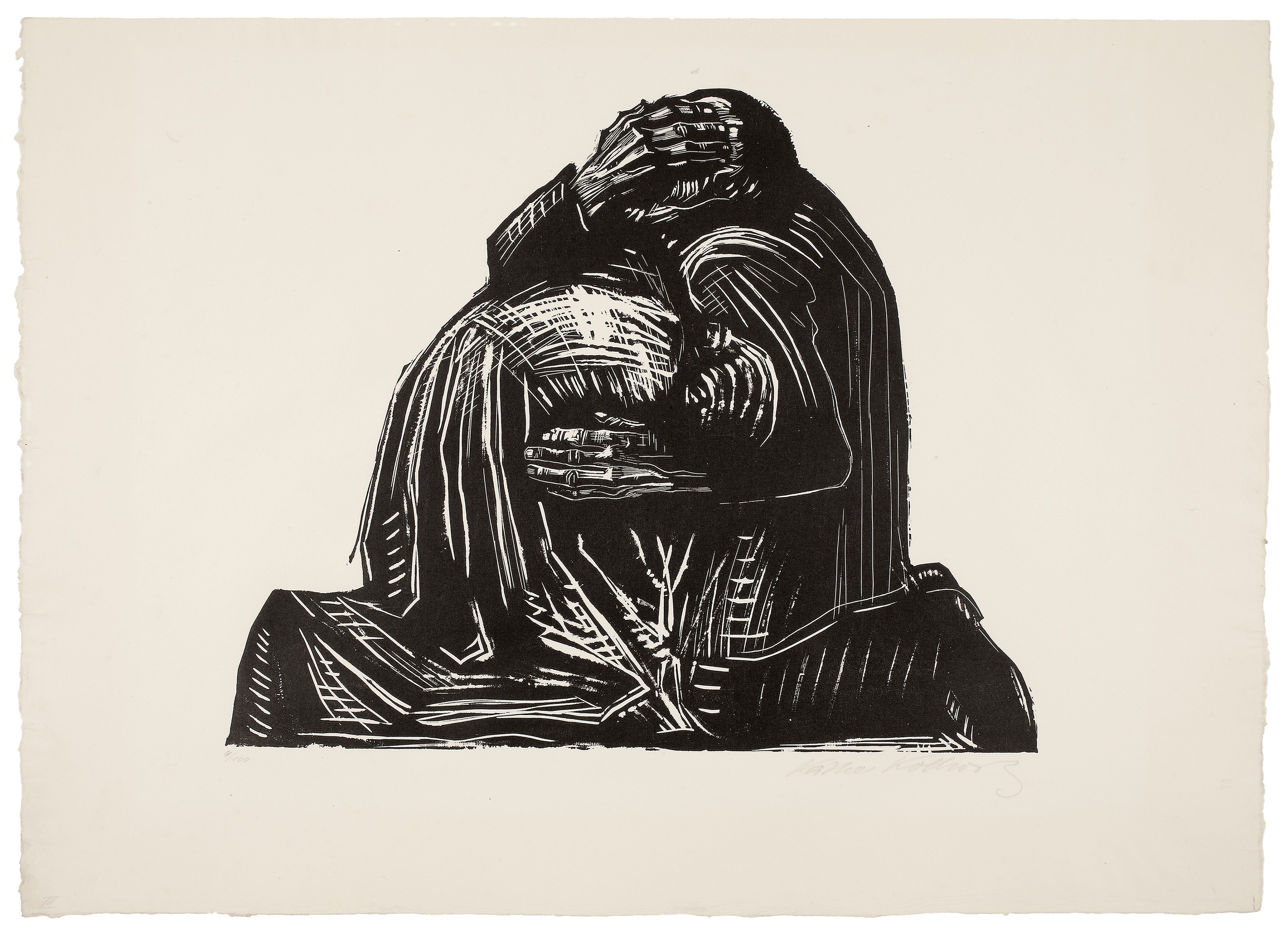 Käthe Kollwitz, Die Eltern, Blatt 3 der Folge »Krieg«, 1921/22, Holzschnitt, 350 x 427 mm, Kn 174 V b, Kollwitz Museum Köln, Inv. Nr. 70300/92013.  