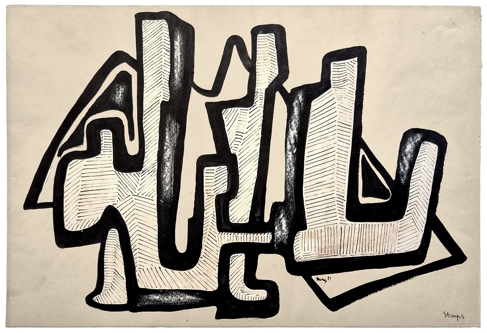 Louise Stomps, Ohne Titel, 1951, Tusche, Aquarell, Deckweiß, 370 x 500 mm, Nachlass Louise Stomps © Nachlass Louise Stomps, VG Bild-Kunst, Bonn 2026