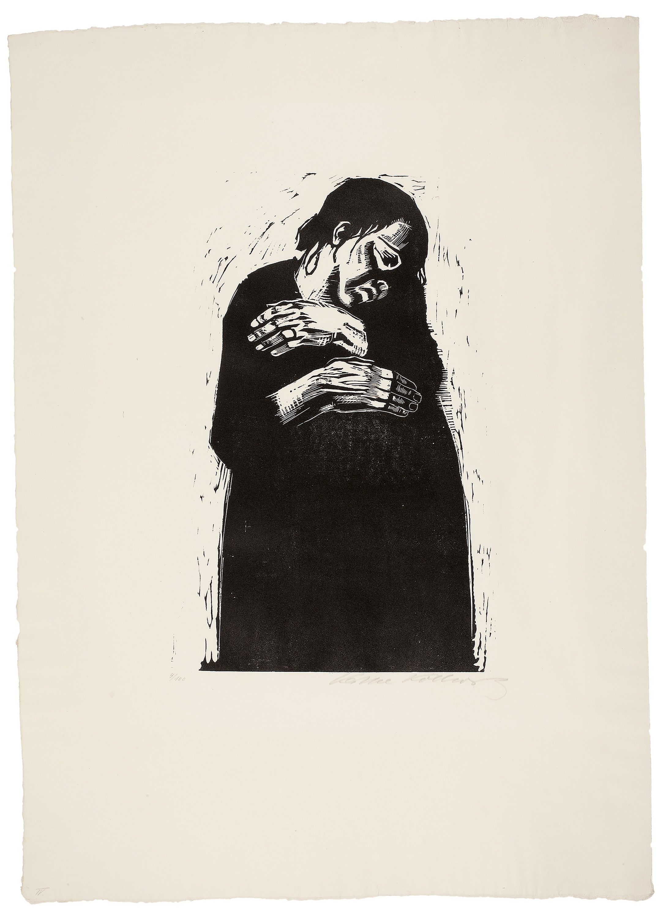 Käthe Kollwitz, Die Witwe I, Blatt 4 der Folge »Krieg«, 1921/22, Holzschnitt, 370 x 225 mm, Kn 175 V b, Kollwitz Museum Köln, Inv. Nr. 70300/92014.