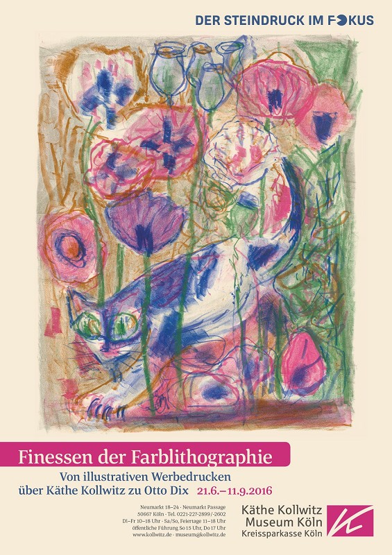 Poster: Lithography in Focus — The Refinements of Colour Printing. From Illustrative Advertising Prints, through Käthe Kollwitz, to Otto Dix, 21.6. — 11.9.2016