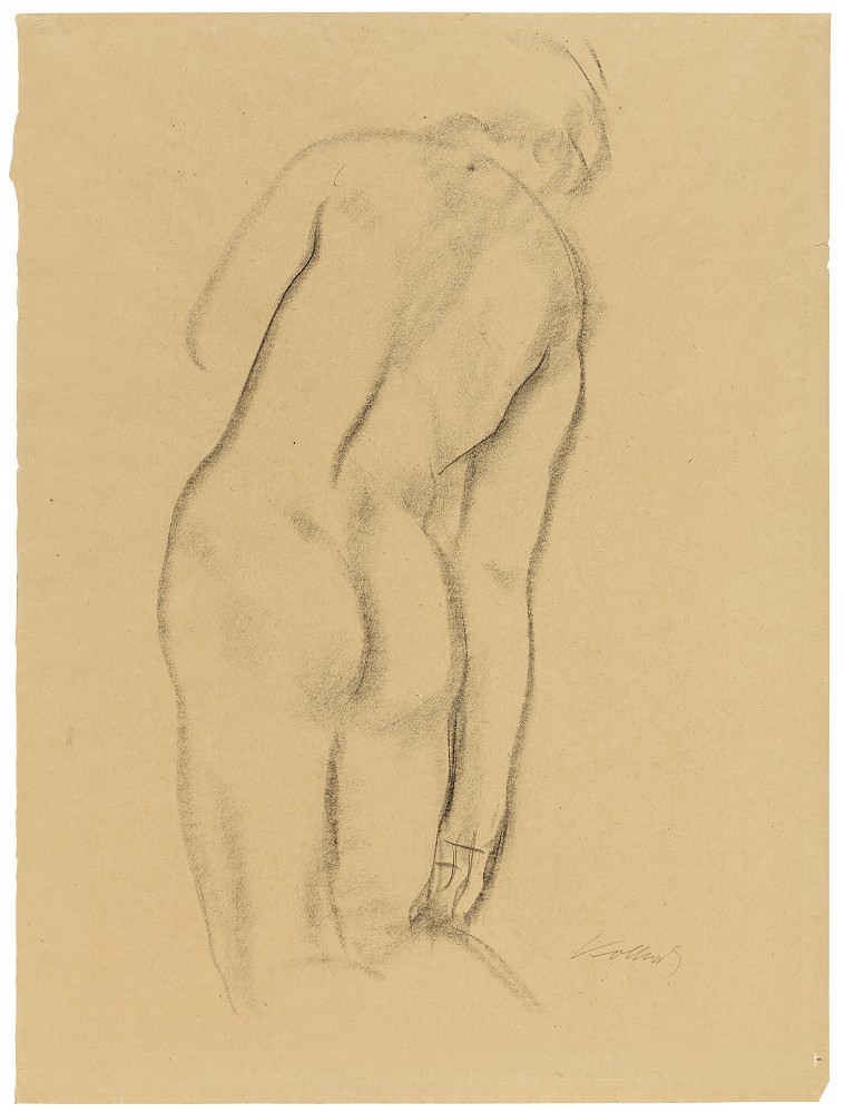 Käthe Kollwitz, female nude from the back, kneeling, 1904–06, black chalk, 625 x 469 mm, NT 339, Kollwitz Museum Köln, Inv.-Nr. 70200/83013.