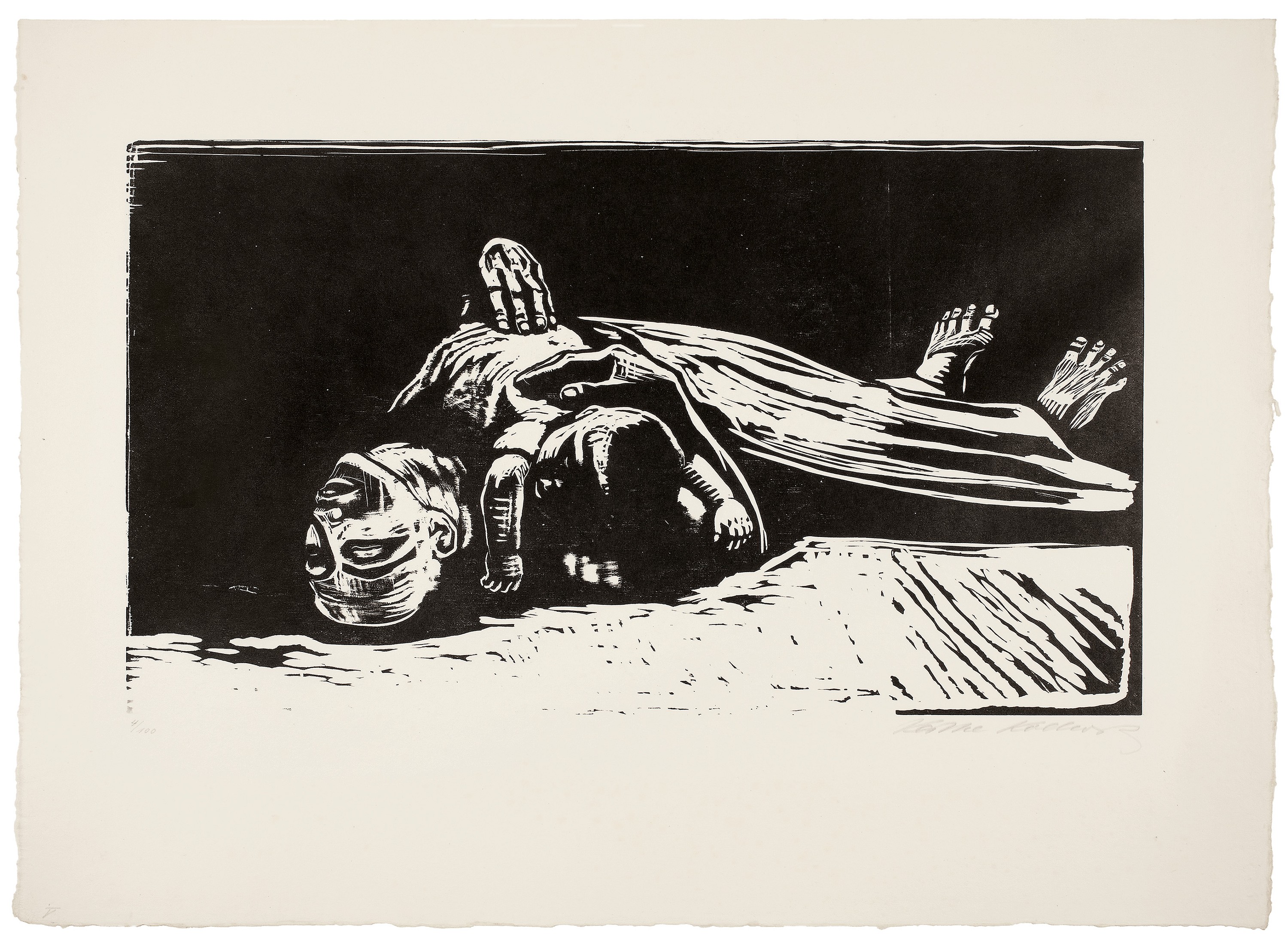 Käthe Kollwitz, Die Witwe II, Blatt 5 der Folge »Krieg«, 1922, Holzschnitt, 300 x 525 mm, Kn 178 VII b, Kollwitz Museum Köln, Inv. Nr. 70300/92015.  