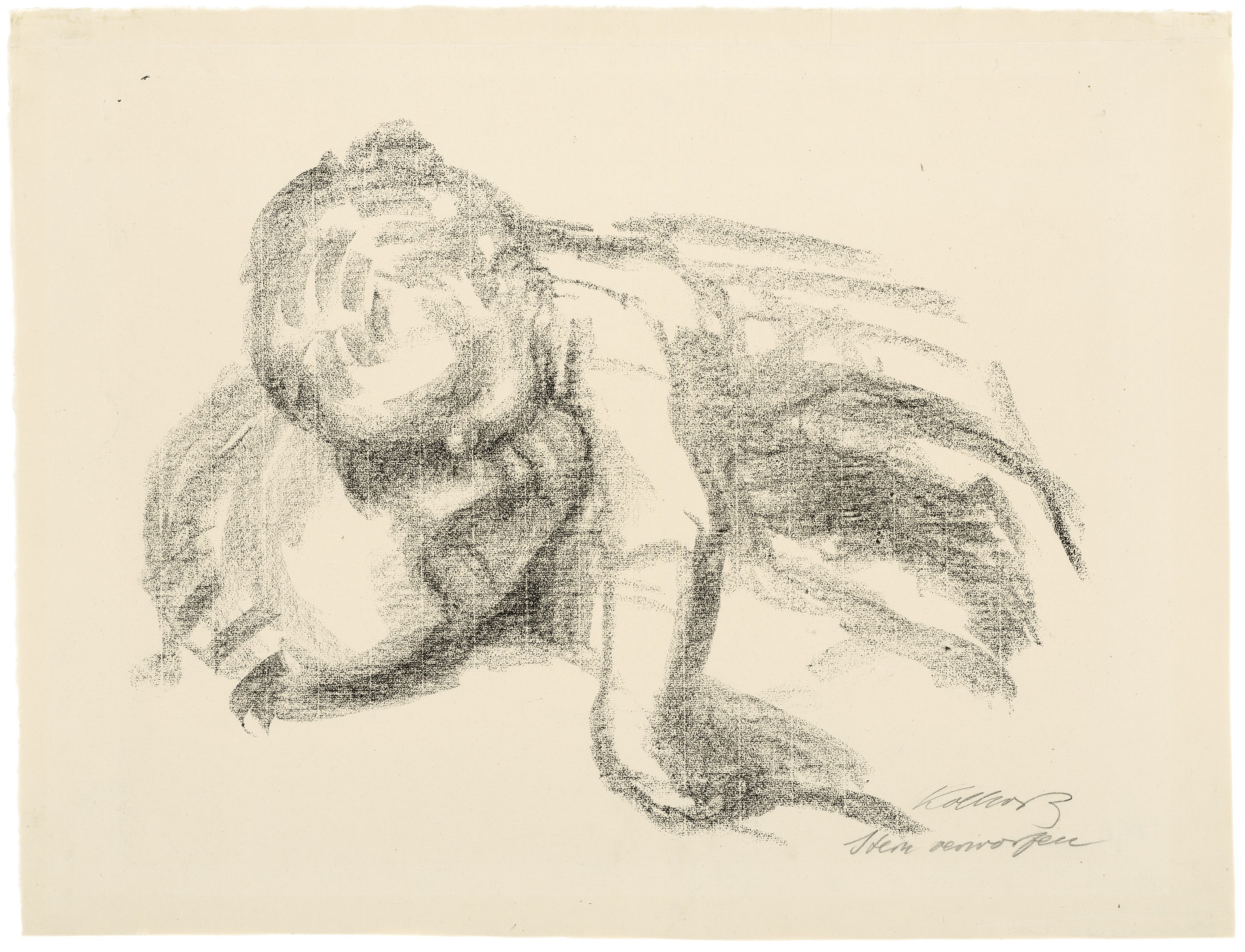 Käthe Kollwitz, Die Witwe II, verworfene zweite Fassung von Blatt 5 der Folge »Krieg«, 1920, Kreidelithografie (Umdruck), 375 x 500 mm, Kn 154, Kollwitz Museum Köln, Inv. Nr. 70300/05012.
