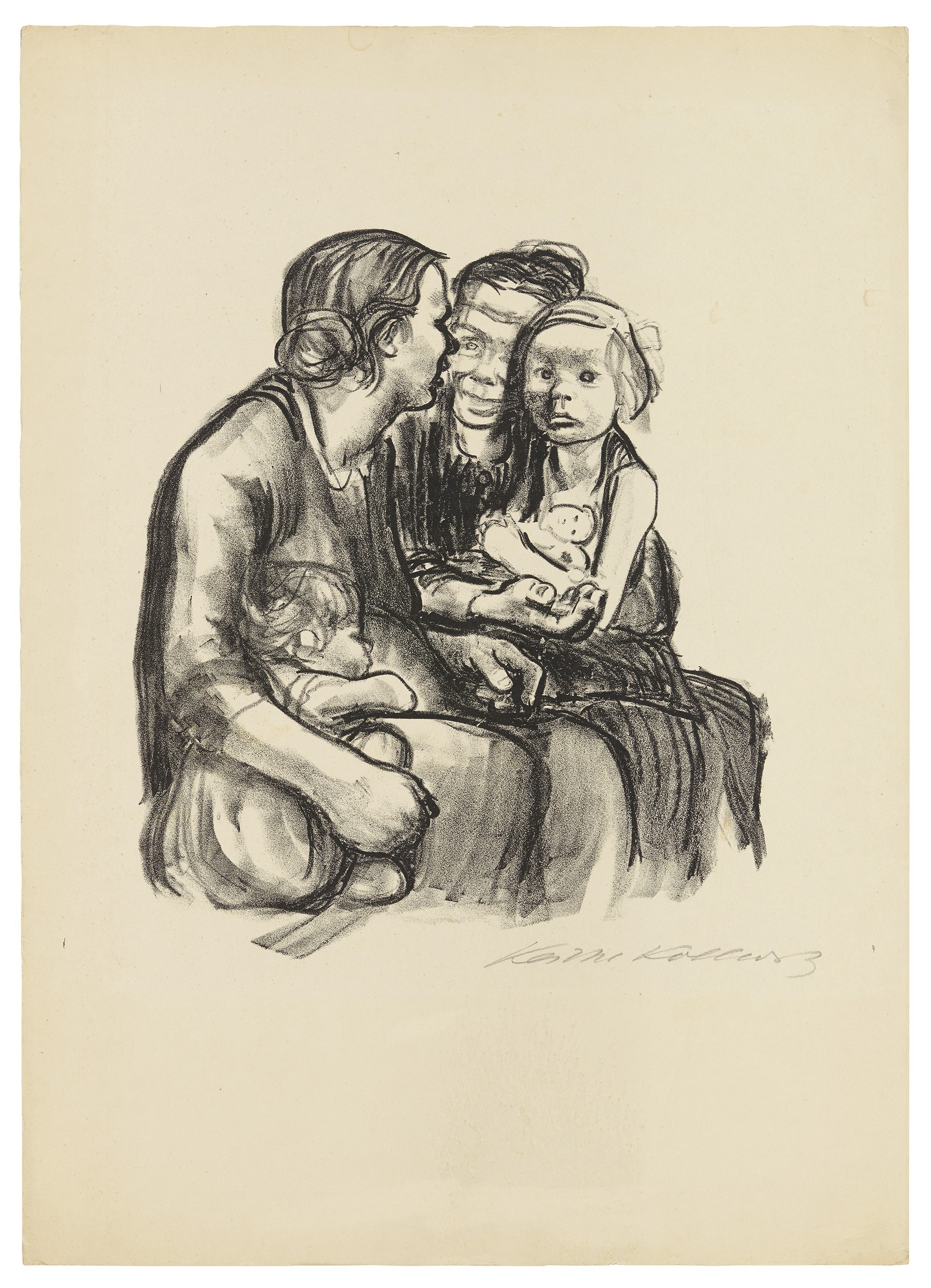 Käthe Kollwitz, Two chatting Women with two Children, final version, 1930, crayon lithograph (transfer), 298 x 260 mm, Kn 250 c, Kollwitz Museum Köln, Inv. Nr. 70300/84048.