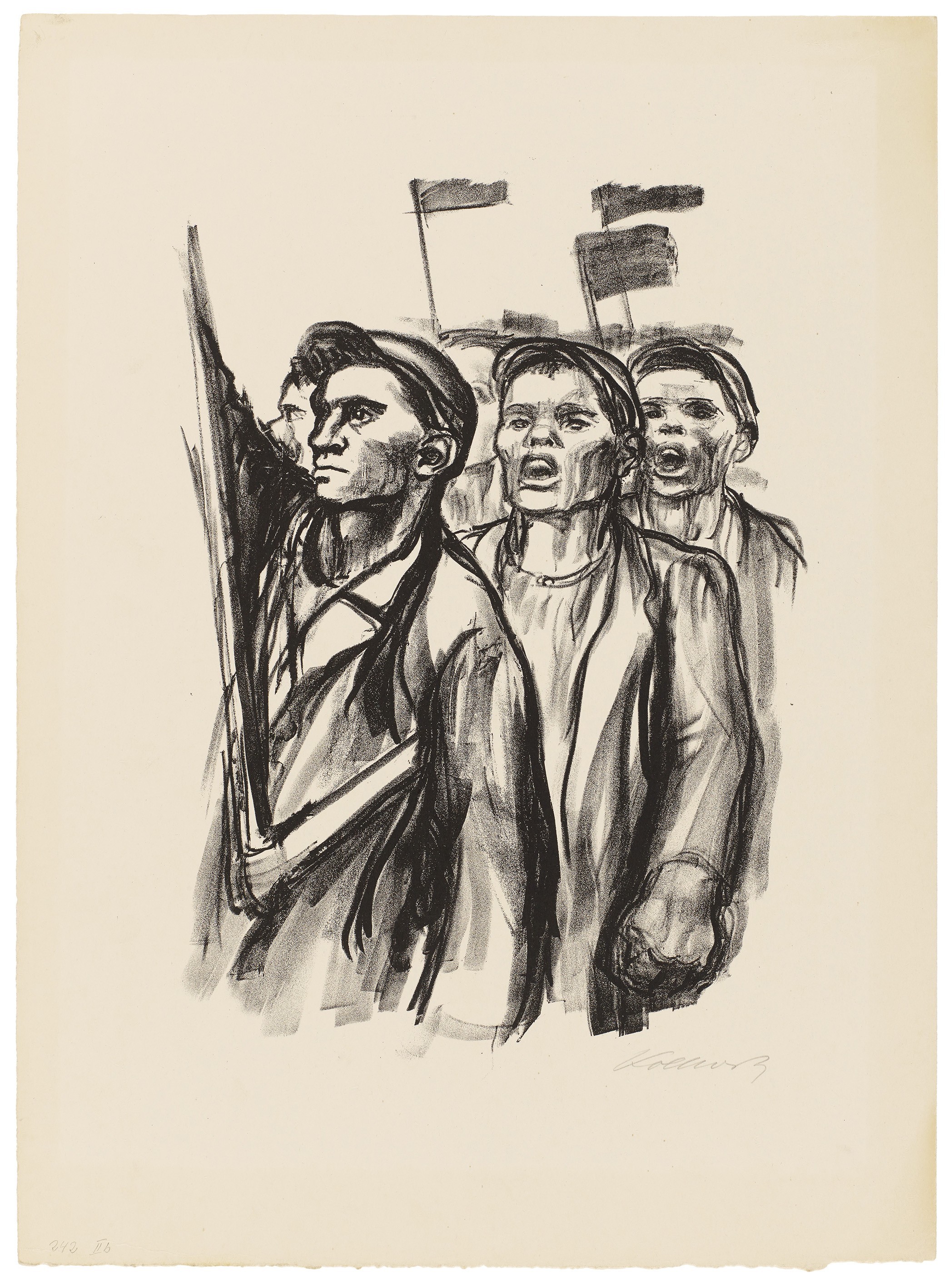 Käthe Kollwitz, Demonstration, final version, 1931, crayon lithograph (transfer), 369 x 257 mm, Kn 252 II c, Kollwitz Museum Köln, Inv. Nr. 70300/92006.