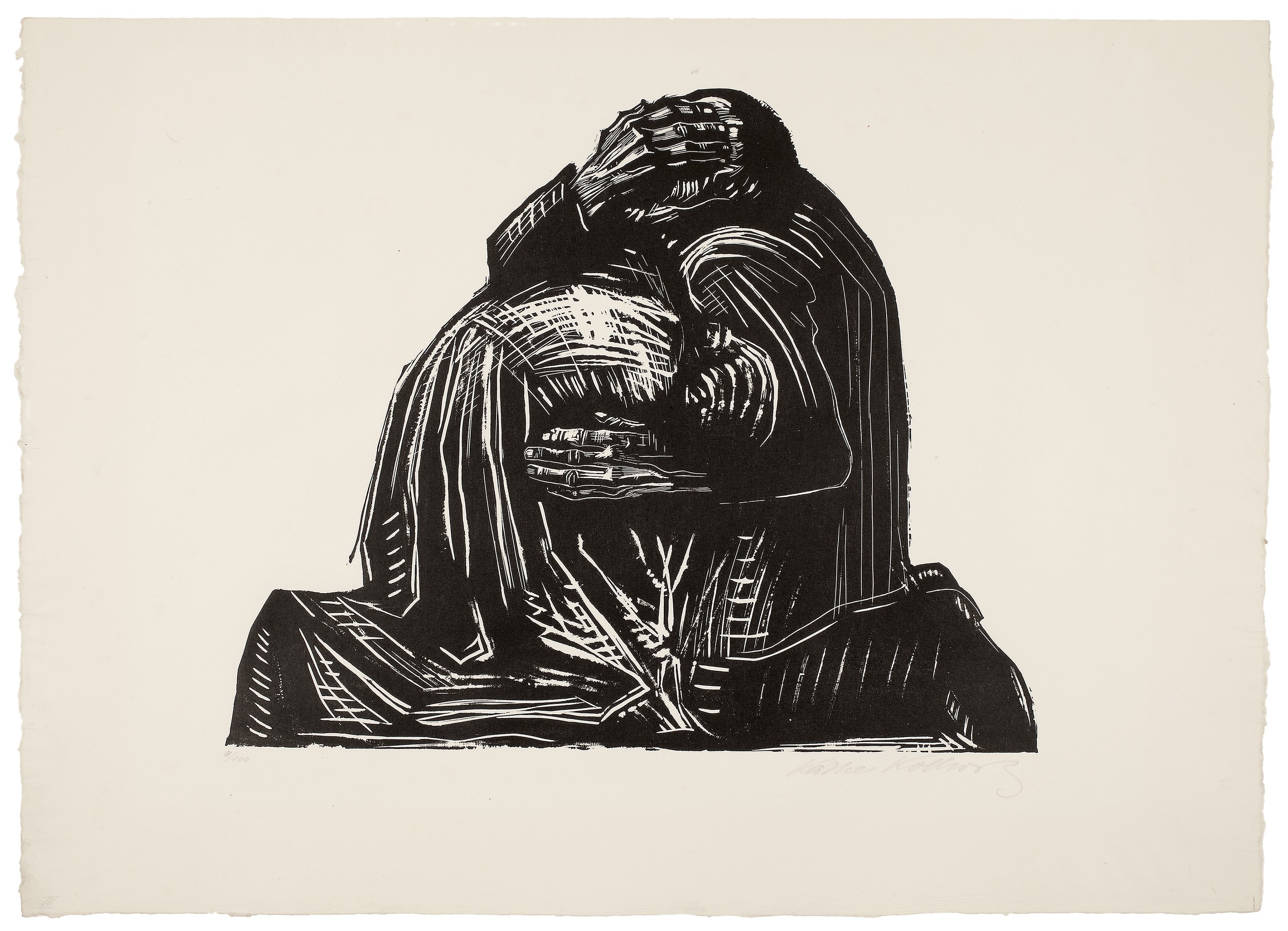 Käthe Kollwitz, The Parents, sheet 3 of the series »War«, 1921/22, woodcut, 350 x 427 mm, Kn 174 V b, Kollwitz Museum Köln, Inv. Nr. 70300/92013.