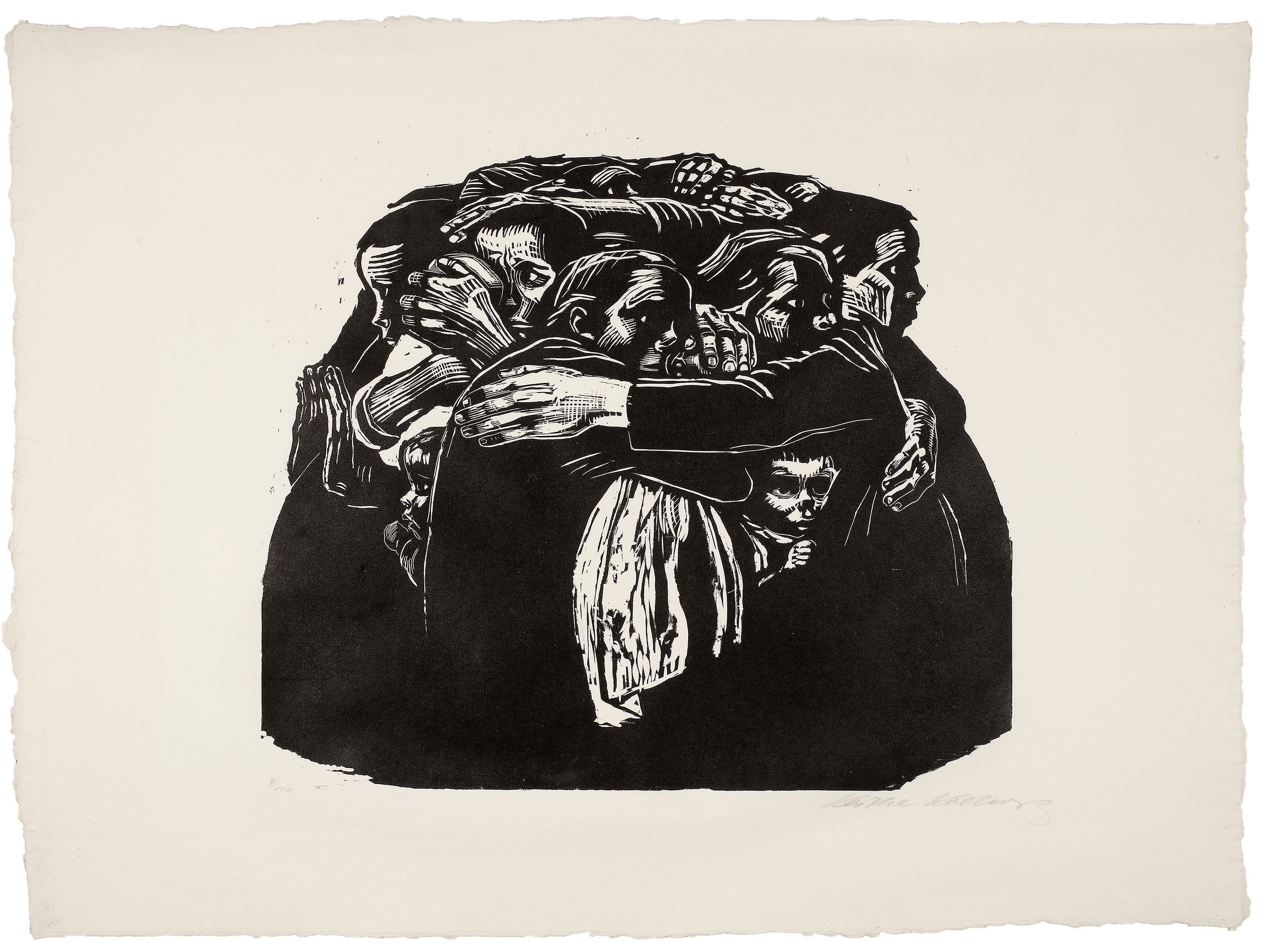 Käthe Kollwitz, The Mothers, sheet 6 of the series »War«, 1921/22, woodcut, 340 x 400 mm, Kn 176 VII b, Kollwitz Museum Köln, Inv. Nr. 70300/92016.