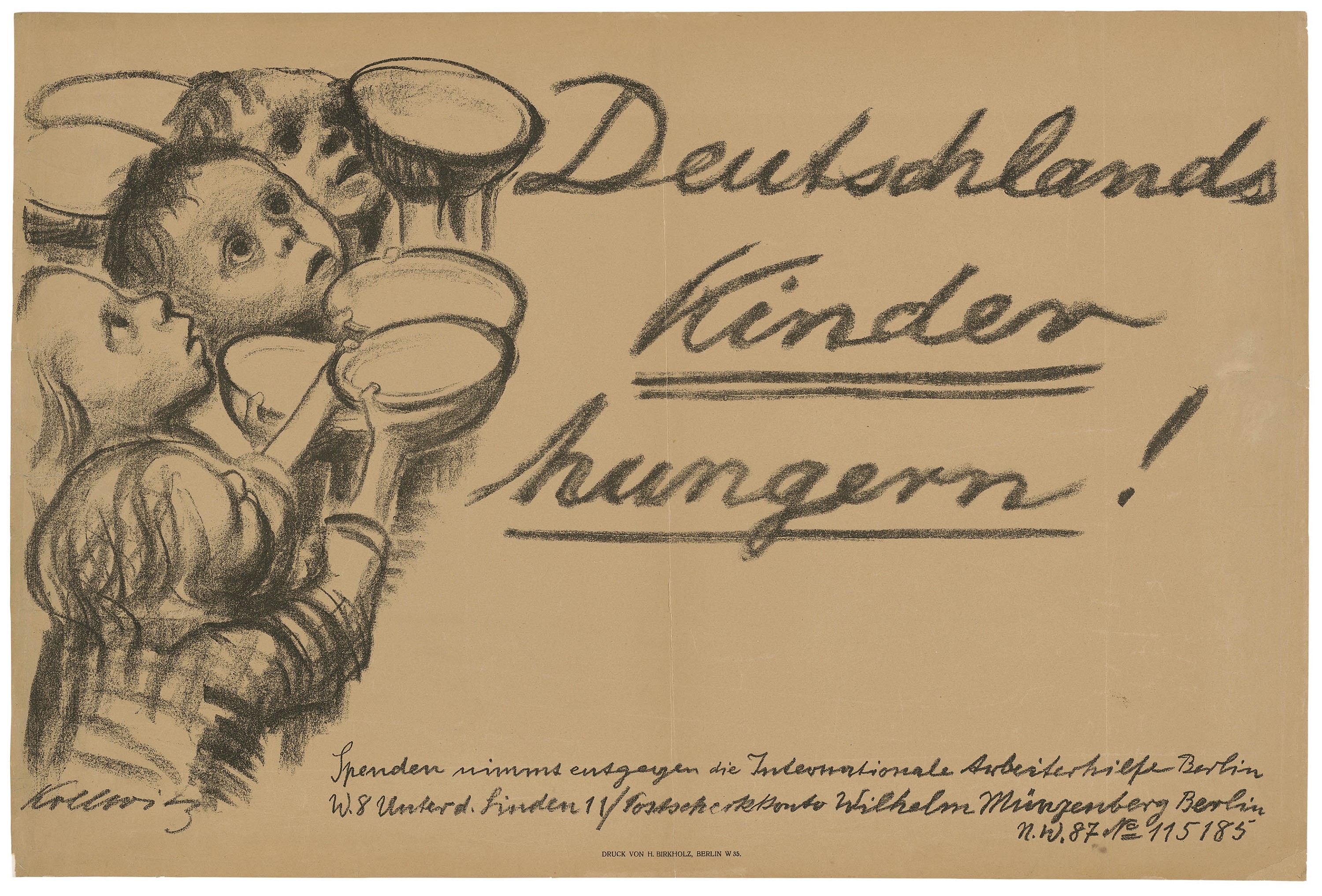Käthe Kollwitz, Poster »Germany’s Children are starving!«, 1923, chalk lithograph (transfer), 420 x 690 mm, Kn 202 B, Kollwitz Museum Köln, Inv. Nr. 70300/86045. 