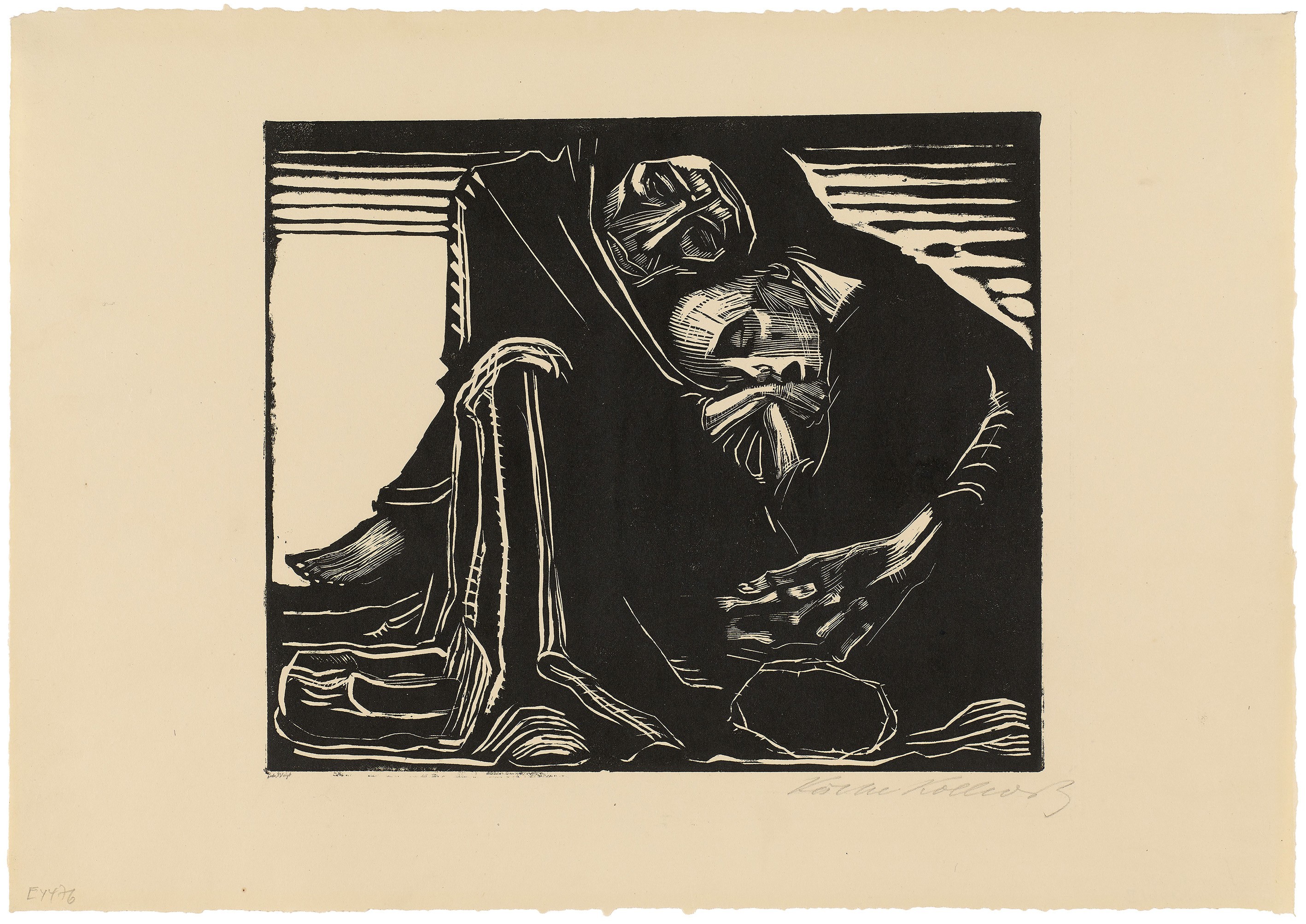 Käthe Kollwitz, Woman in the Lap of Death, 1920/21, woodcut, 241 x 285 mm, Kn 165 VII c, Kollwitz Museum Köln, Inv. Nr. 70300/85032.