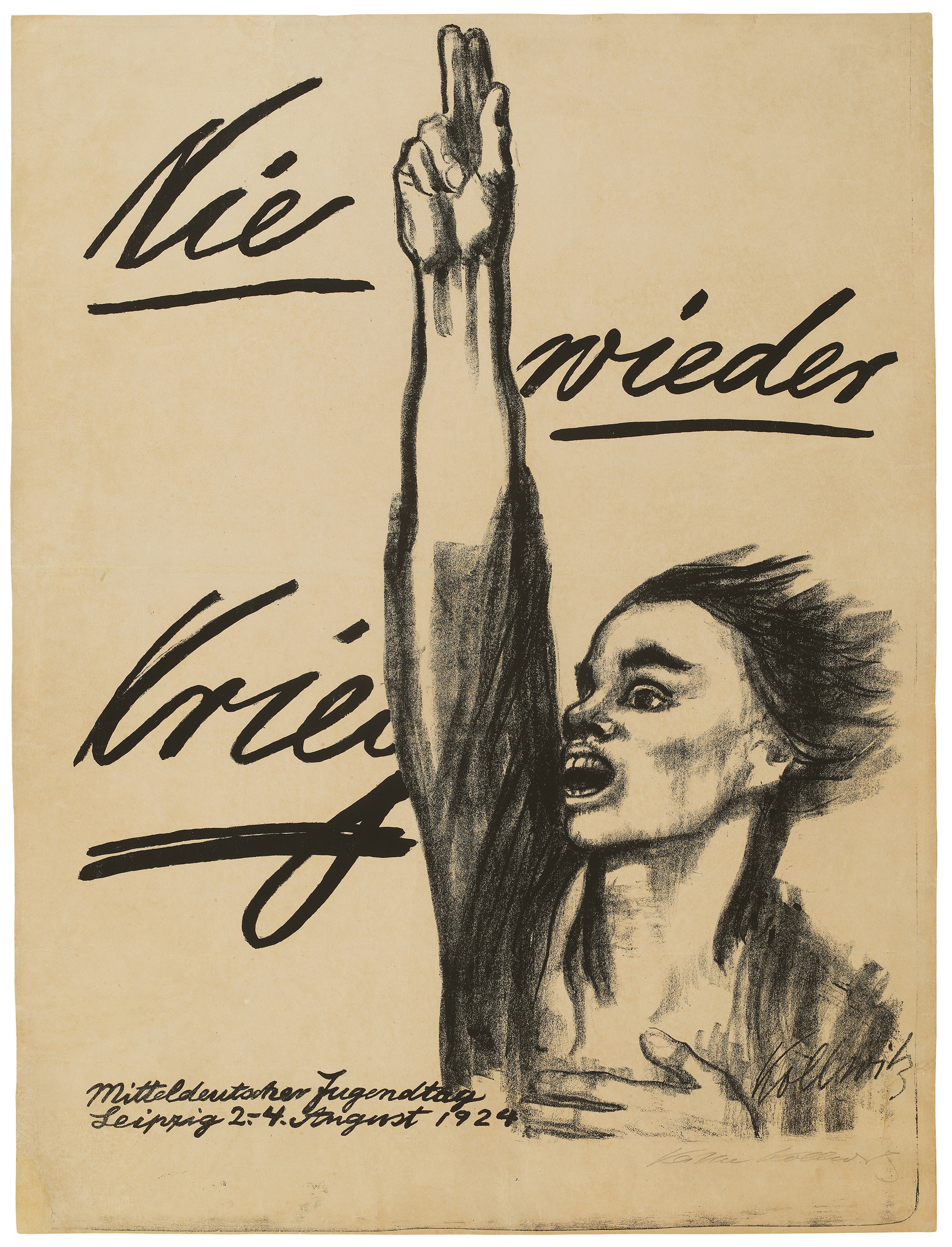 Käthe Kollwitz,  Plakat »Nie wieder Krieg«, 1924, Kreide- und Pinsellithografie (Umdruck), 940 x 685 mm, Kn 205 III b, Kollwitz Museum Köln, Inv. Nr. 70300/88018.