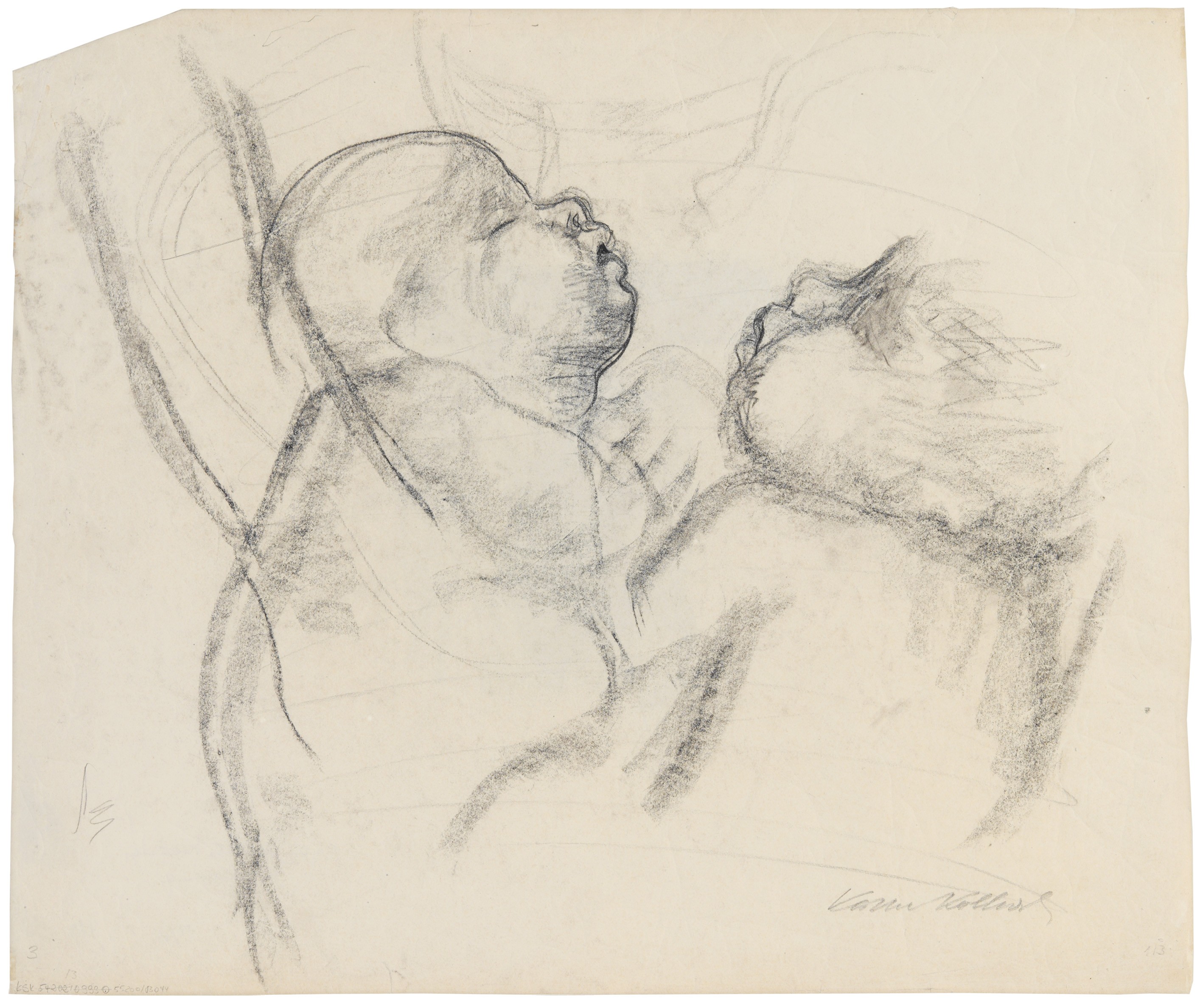 Käthe Kollwitz, Die Zwillinge, 1923, schwarze Kreide auf chamoisfarbenem Papier, 508 x 606 mm, NT 999, Kollwitz Museum Köln, Inv. Nr. 70200/83044.