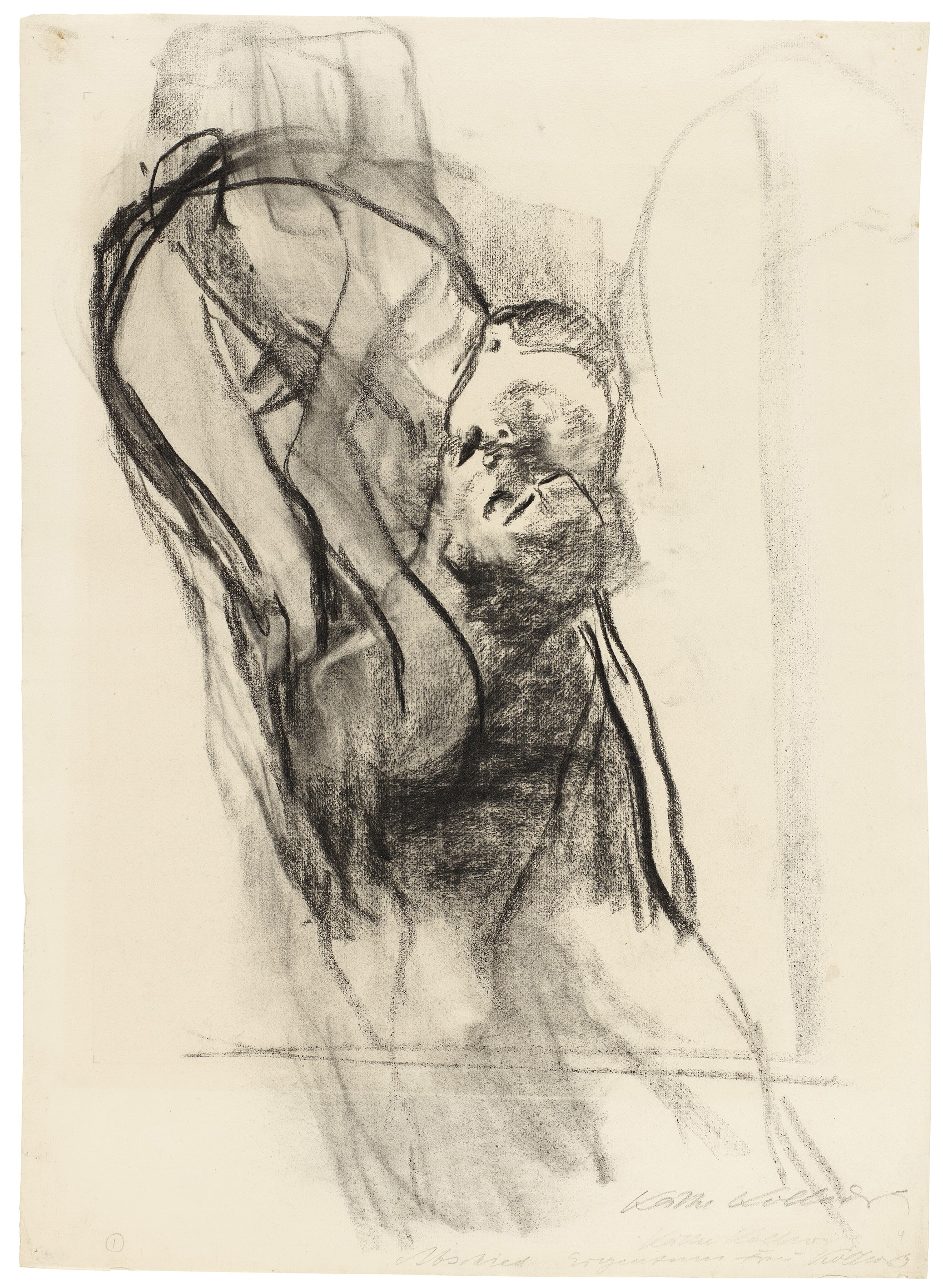 Käthe Kollwitz, Abschied, 1910, Kohle, gewischt, auf Ingres-Bütten, 632 x 458 mm, NT 616, Kollwitz Museum Köln, Inv. Nr. 70200/84009.