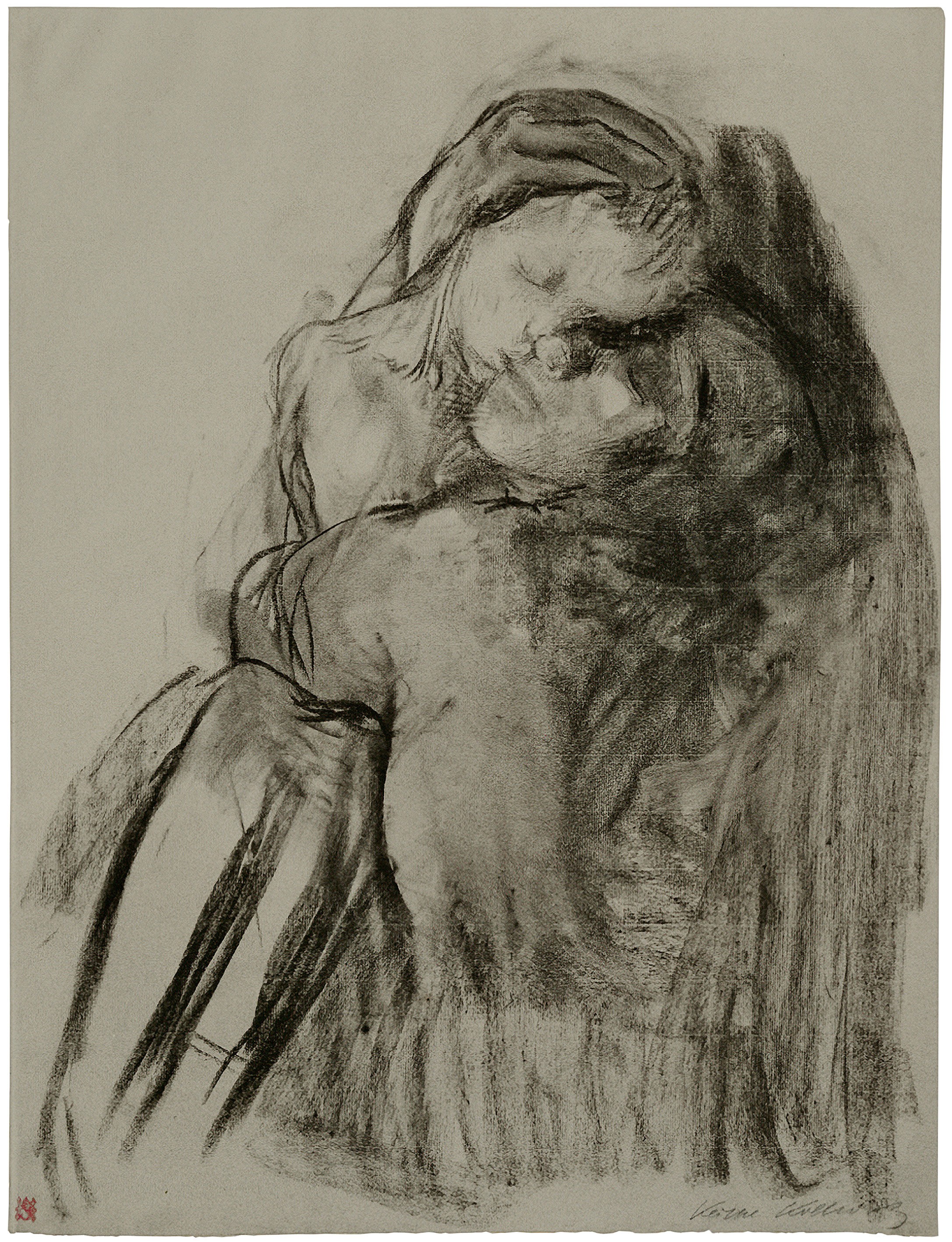 Käthe Kollwitz, Frau mit totem Kind auf den Knien, 1911, Kohle auf blaugrauem Papier, 600 x 465 mm, NT 649, Kollwitz Museum Köln, Inv. Nr. 70200/96013.