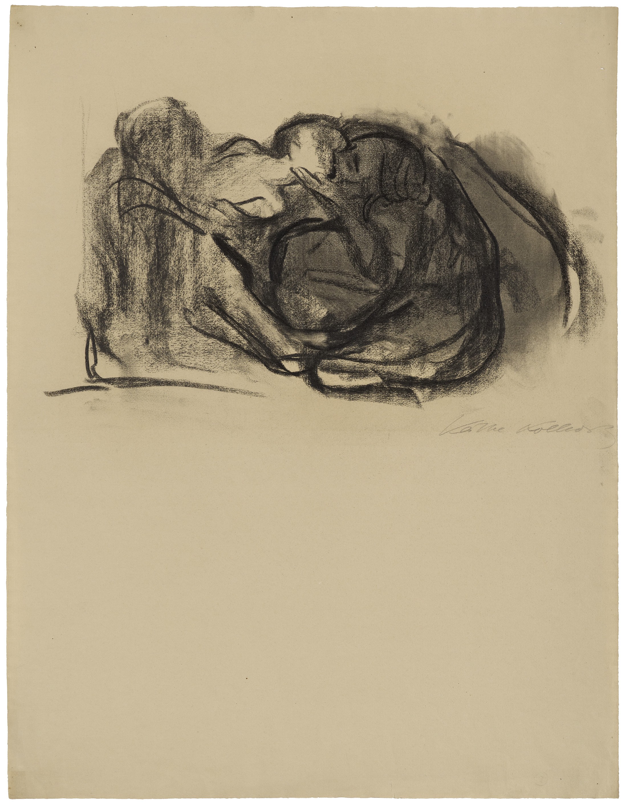 Käthe Kollwitz, Tod, einer Mutter das Kind entreißend, 1911, Kohle, gewischt, auf Ingres-Bütten, 622 x 480 mm, NT 634, Kollwitz Museum Köln, Inv. Nr. 70200/02014.