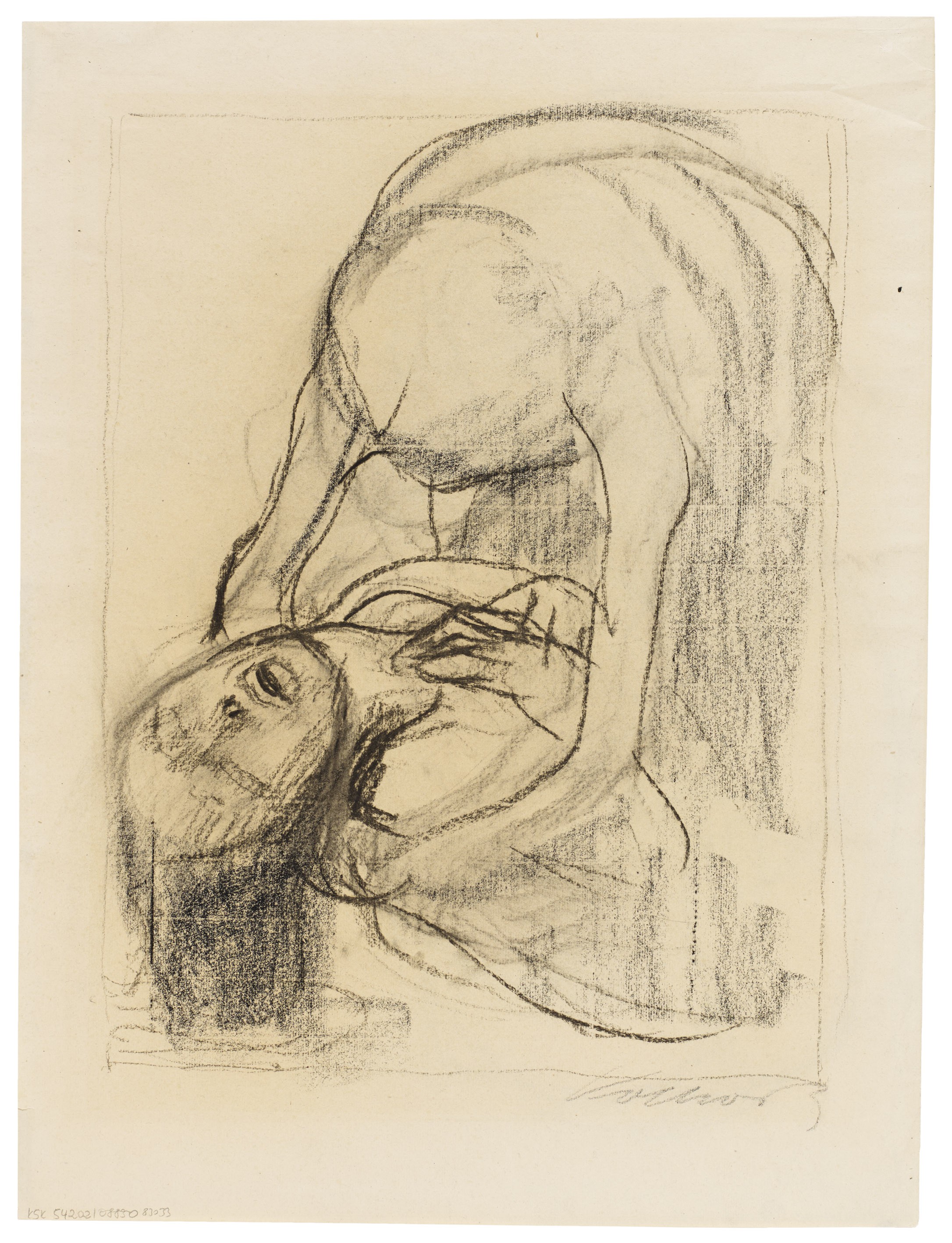 Käthe Kollwitz, Der Tod nimmt eine Frau zu sich, 1921, Kohle und schwarze Kreide auf Ingres-Papier, 514 x 385 mm, NT 883, Kollwitz Museum Köln, Inv. Nr. 70200/83033.