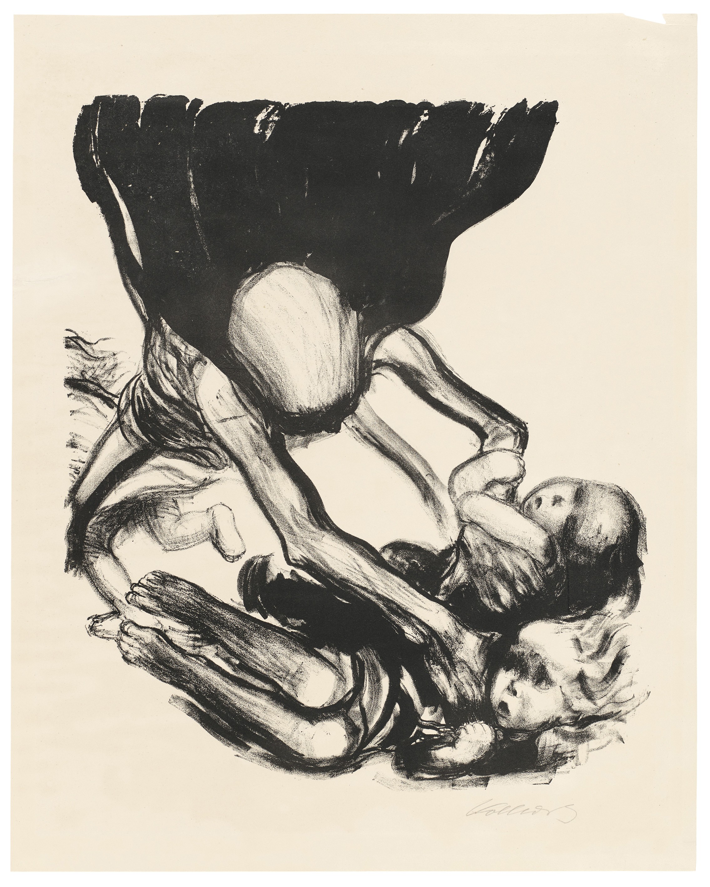 Käthe Kollwitz, Tod greift in Kinderschar, Blatt 3 der Folge »Tod«, 1934, Kreide- und Pinsellithografie, 500 x 420 mm, Kn 266 II b, Kollwitz Museum Köln, Inv. Nr. 70300/83012.