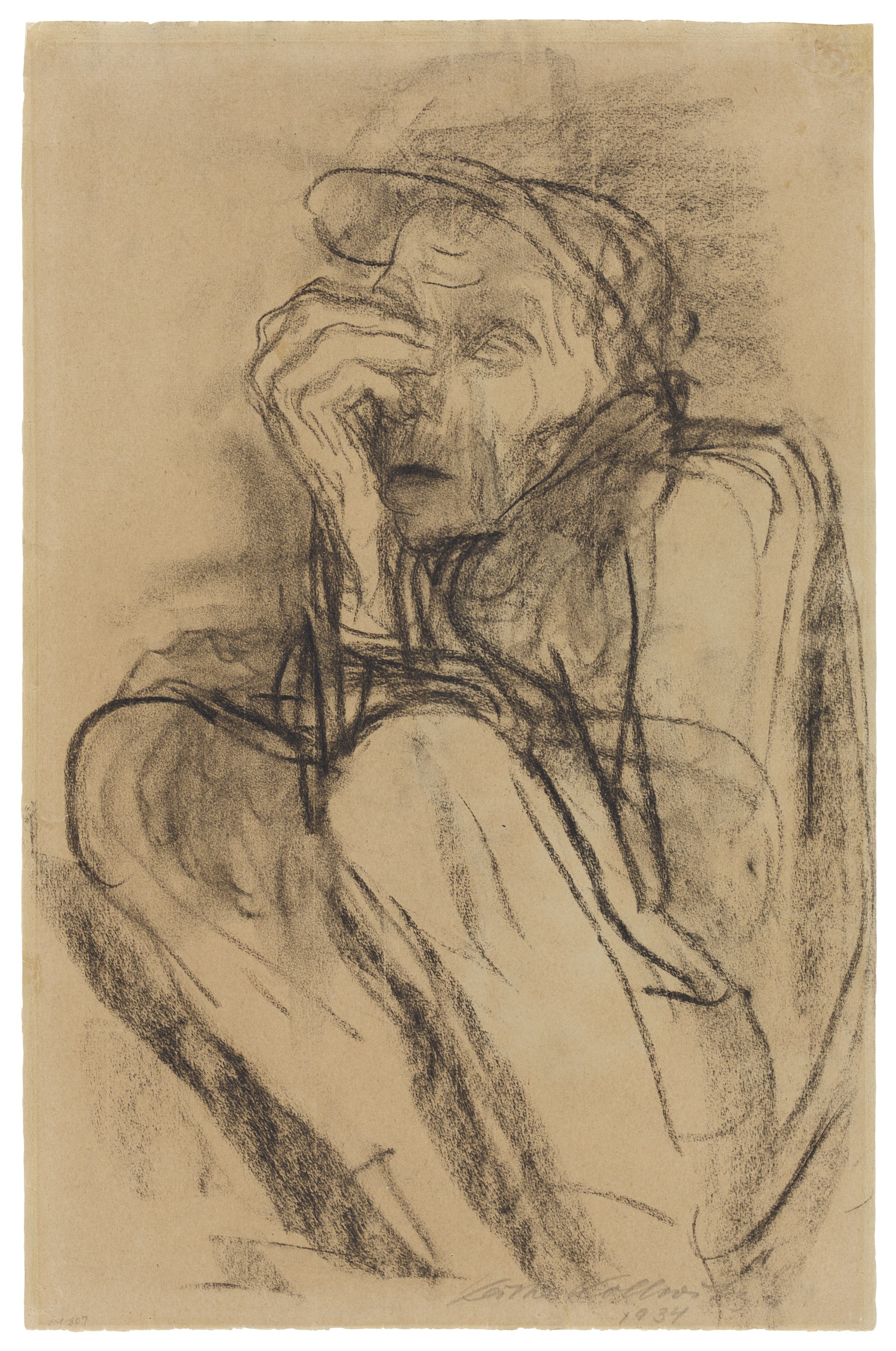 Käthe Kollwitz, Tod auf der Landstraße, 1934, Kohle auf gelblichem Bütten, 485 x 318 mm, NT 1254, Kollwitz Museum Köln, Inv. Nr. 70200/07003.