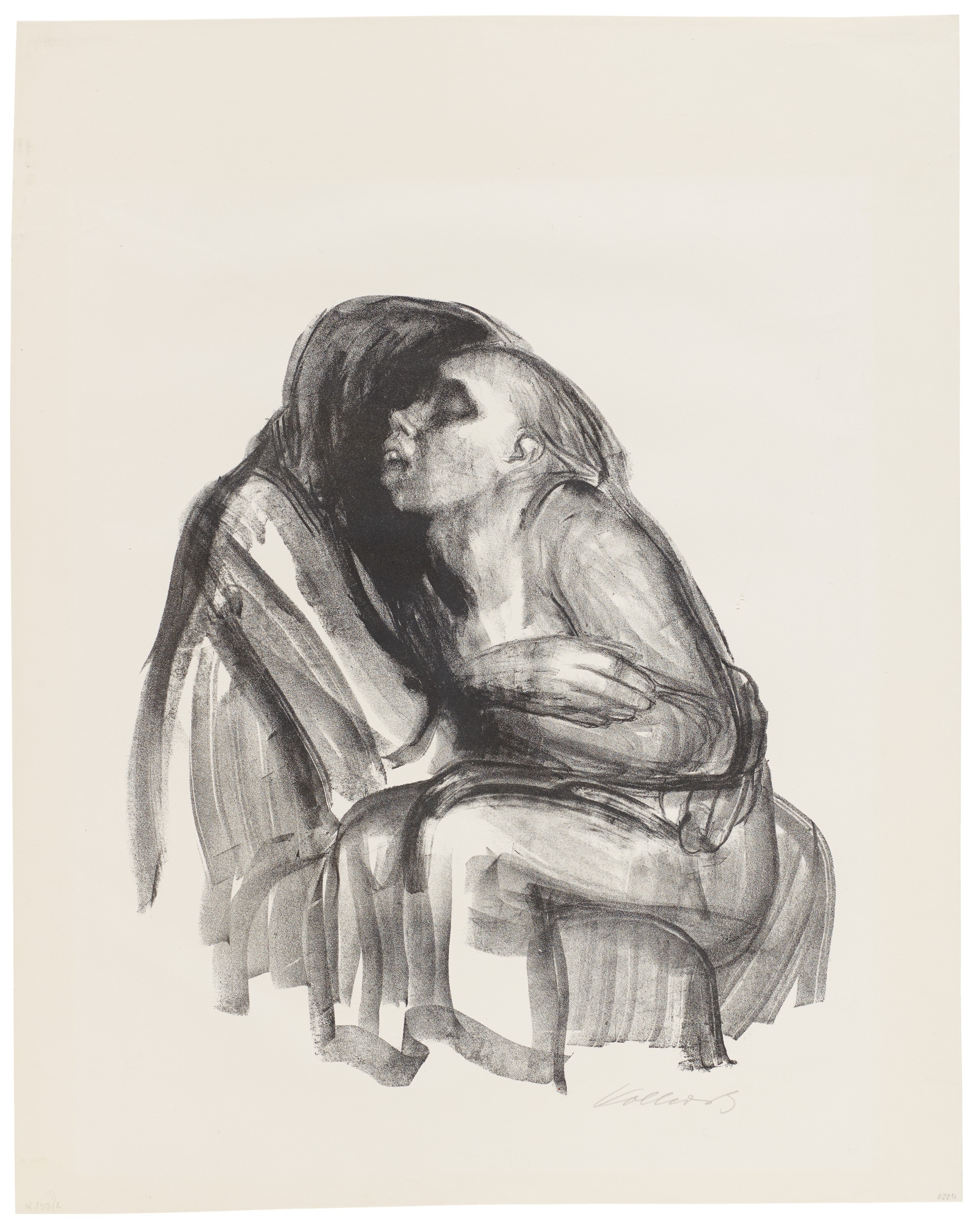 Käthe Kollwitz, Tod hält Mädchen im Schoß, Blatt 2 der Folge »Tod«, 1934, Kreidelithografie, 434 x 378 mm, Kn 265 b, Kollwitz Museum Köln, Inv. Nr. 70300/89028.