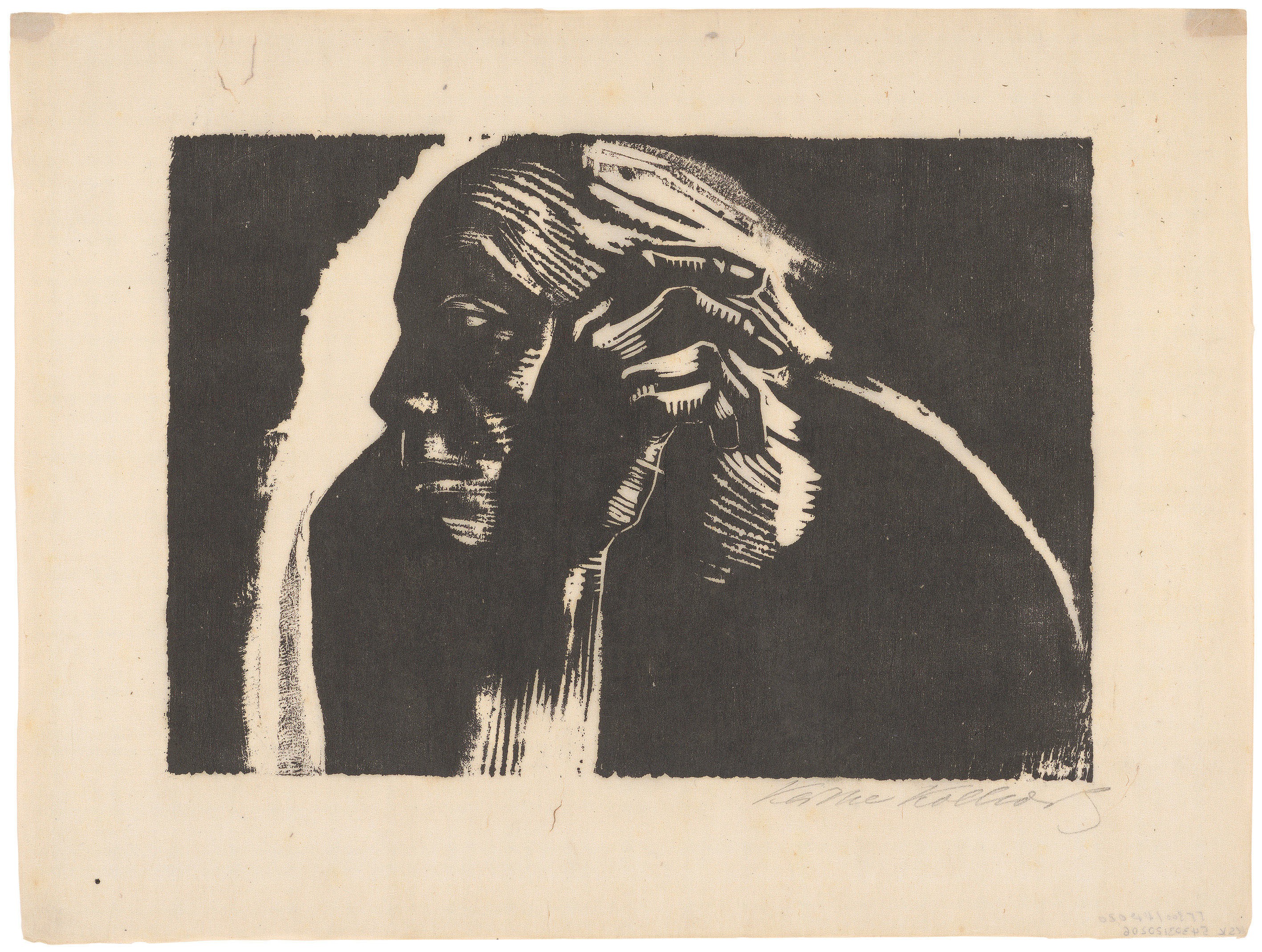 Käthe Kollwitz, Selbstbildnis, 1924, Holzschnitt, 208 x 300 mm, Kn 203 VI b, Kollwitz Museum Köln, Inv. Nr. 70300/88020.