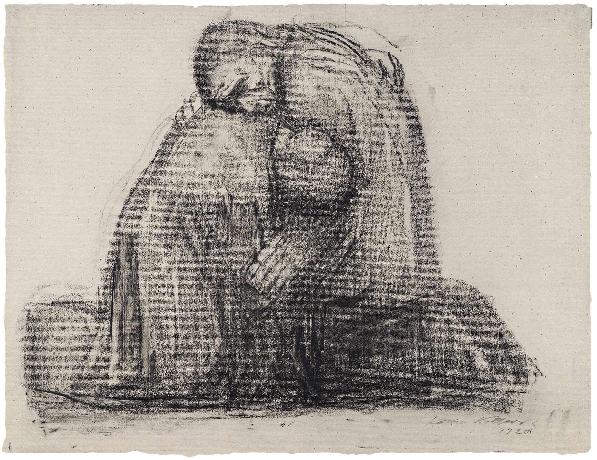 Käthe Kollwitz, Eltern, 1920, Blatt 24 der »Richter-Mappe«, Lichtdruck, 1920, Repro: Kollwitz Museum Köln. Original: Kohle, gewischt, auf hellgrauem Ingres-Bütten, 477 x 621 mm, NT 846, Kupferstichkabinett, Staatliche Museen zu Berlin.