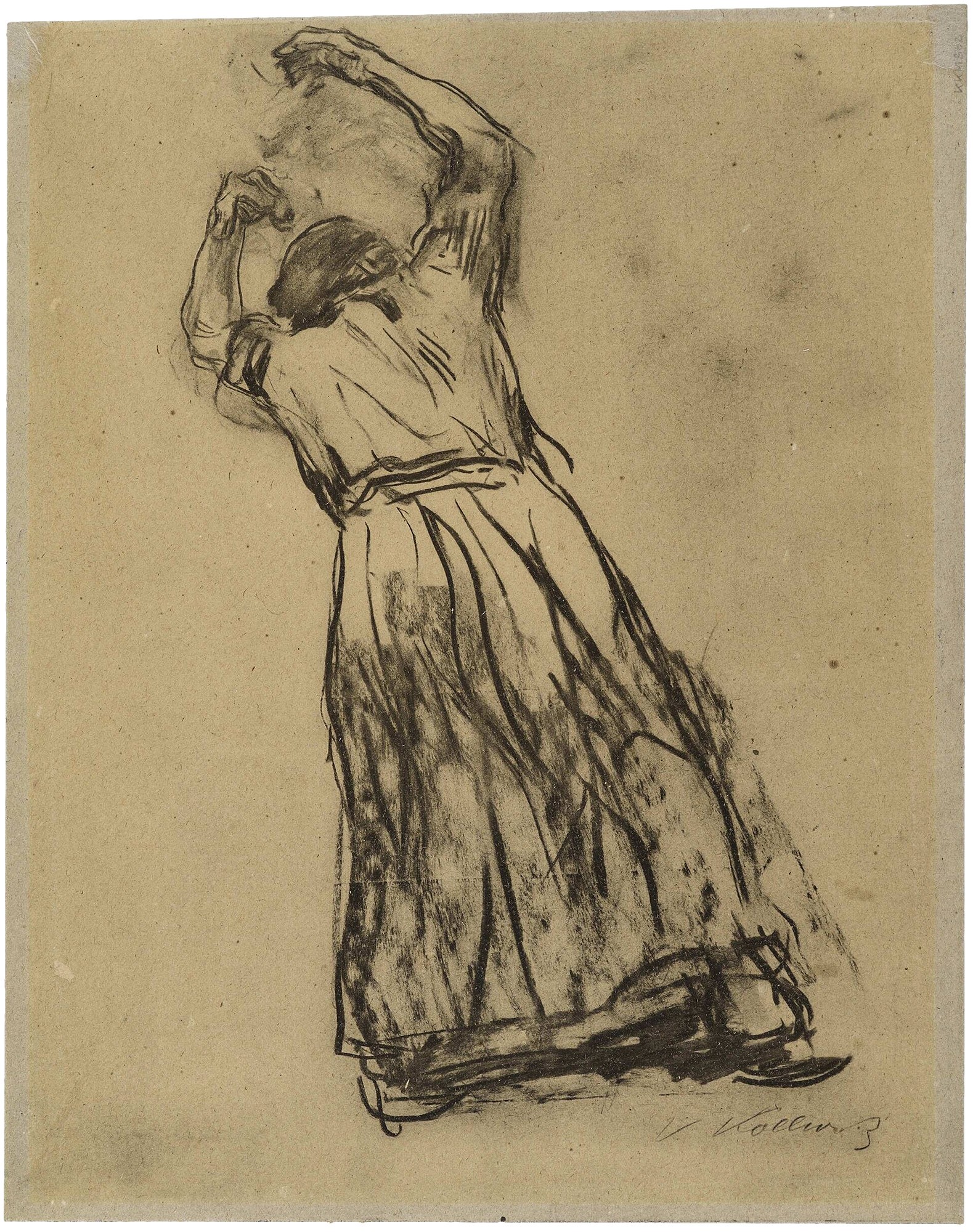 Käthe Kollwitz, Study for »Charge«, sheet 5 of the cycle »Peasants’ War’«, sheet 6 of the »Richter Portfolio«, Collotype, 1920, Repro: Kollwitz Museum Köln. Original: Charcoal on grey-yellow cardboard, 1902, Kunsthalle Bremen.