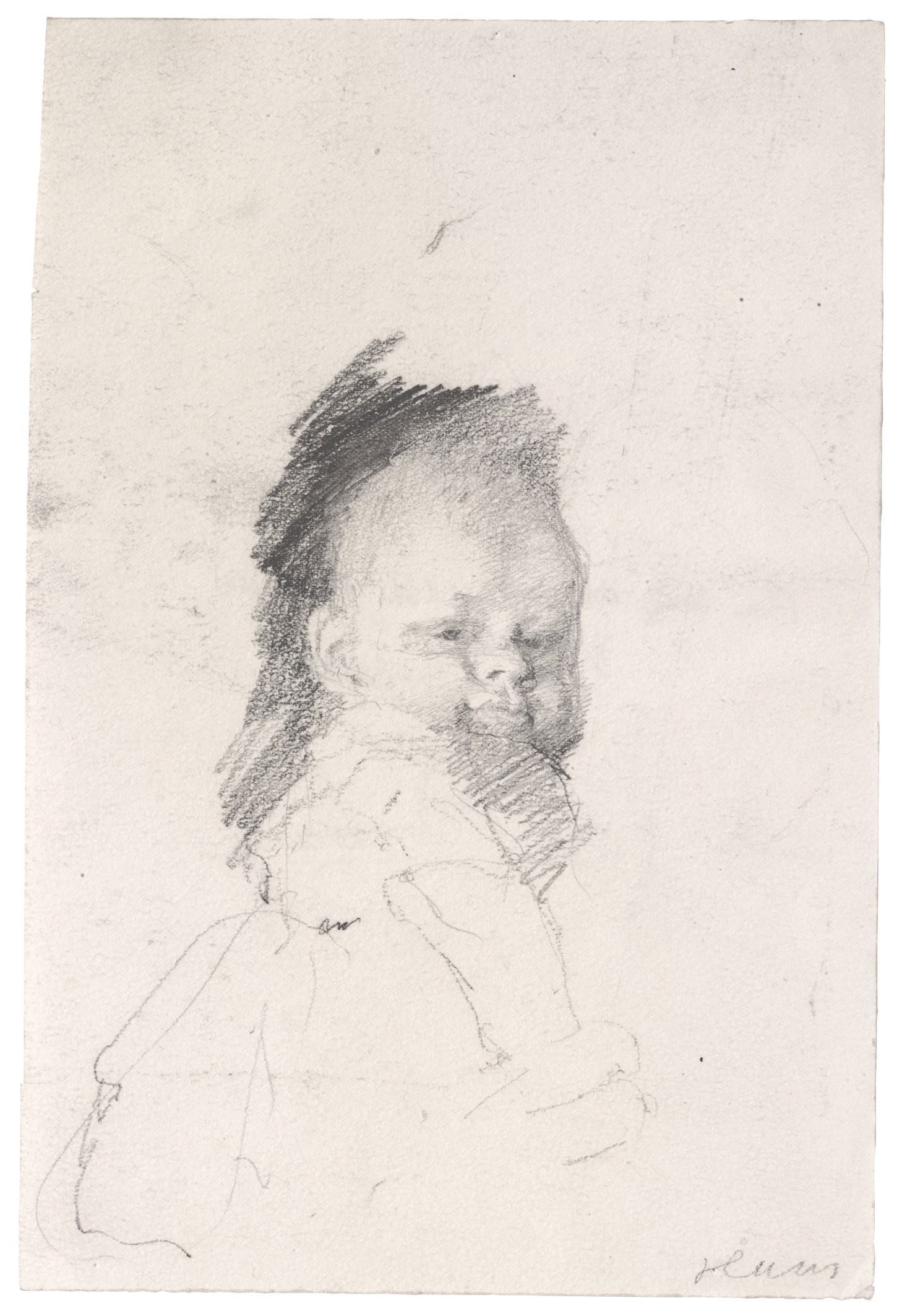 Käthe Kollwitz, Kind, im Arm gehalten, 1892, Bleistift auf Zeichenkarton, 248 x 165 mm, NT 63, Kollwitz Museum Köln, Inv. Nr. 70200/83001.